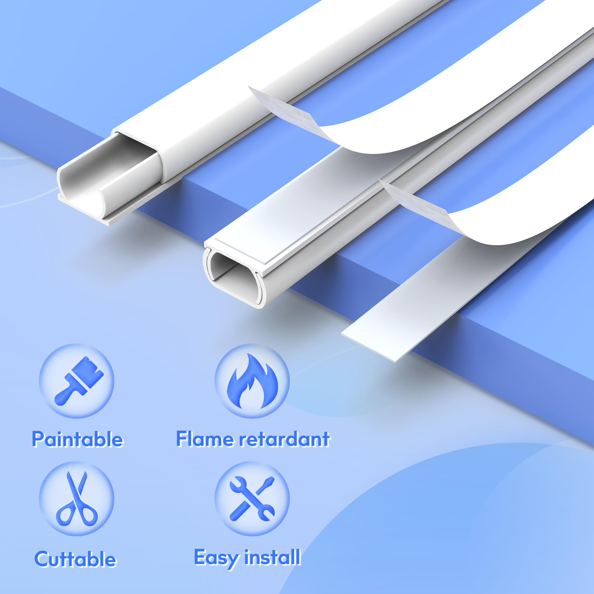 142'' Mini Cable Hider Wall   Bestong Cord Cover For Single Cord, Pvc Wire Concealer For Cords, Paintable Cable Raceway