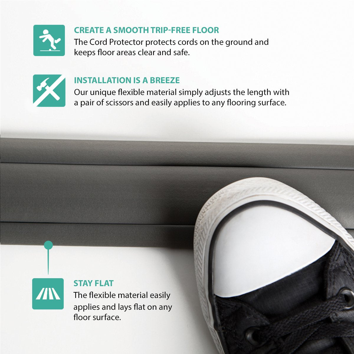 Ut Wire 15 Feet Cord Protector With 3 Channels For Floor, 15Ft, Gray