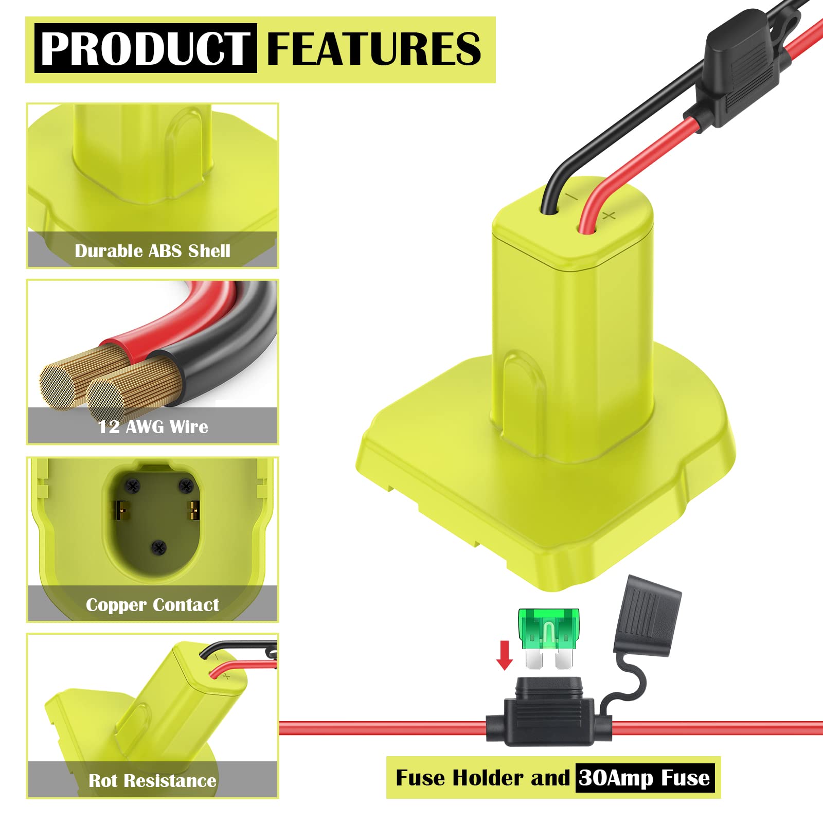 2 Packs Power Wheel Adapter For Ryobi 18V Battery Adapter Power Wheels Battery Conversion Kit With Fuses & Wire Terminals, 12Awg