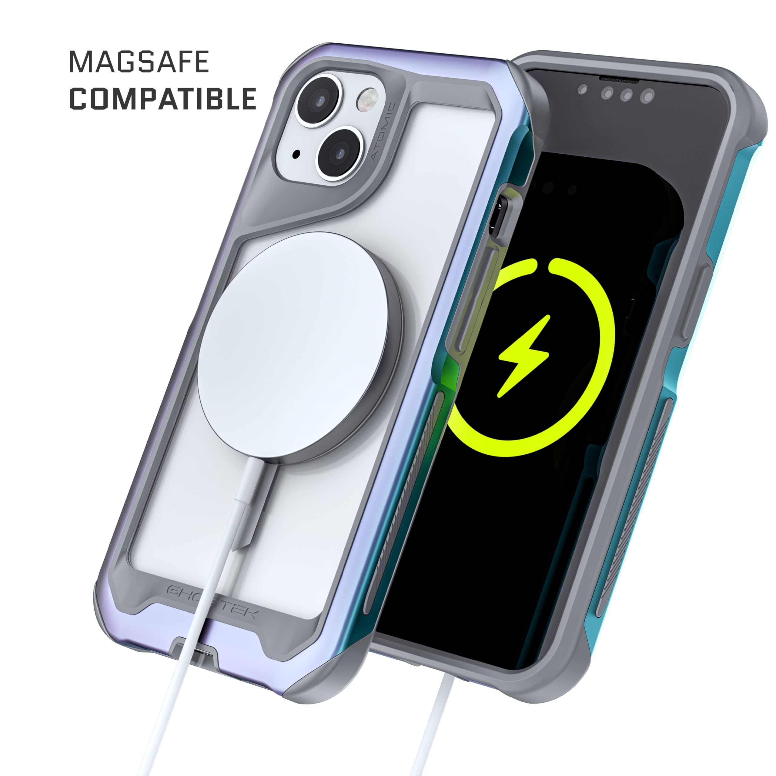 Ghostek Atomic Slim Iphone 13 Case With Ring Magsafe Magnet And Iridescent Design Aluminum Metal Bumper Heavy Duty Protection Pr