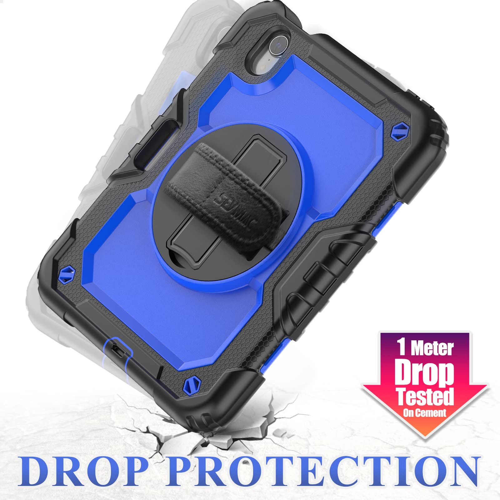 Seymac Stock Case For Ipad Mini 6 8.3'' 2021 With Screen Protector Pencil Holder [360 Rotating Hand Strap] &Stand, Drop Proof Ca