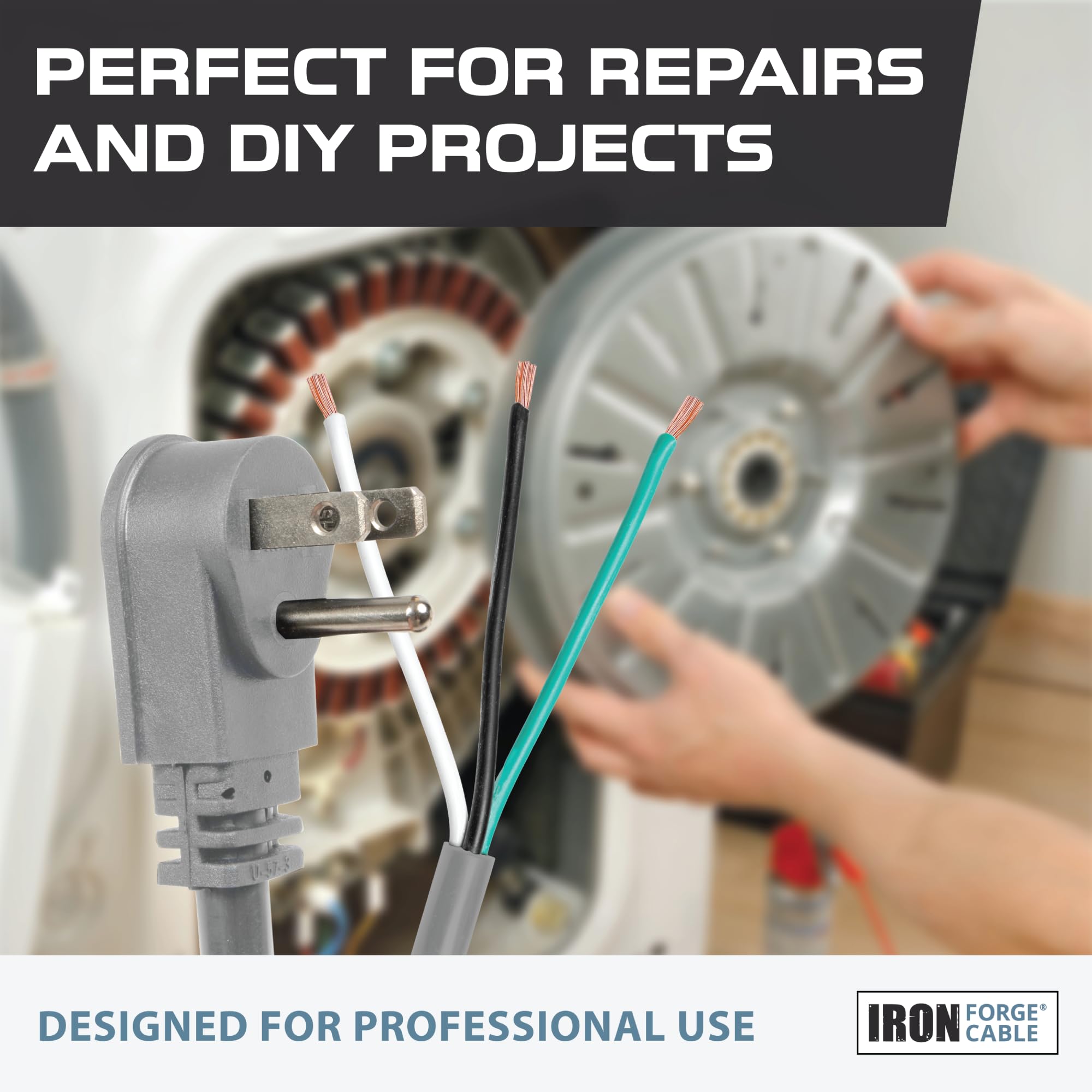 Iron Forge Cable 90 Degree Electrical Plug Slim Plug Head Replacement Power Cord With Open End   6 Ft Gray Extension Cable,14/3