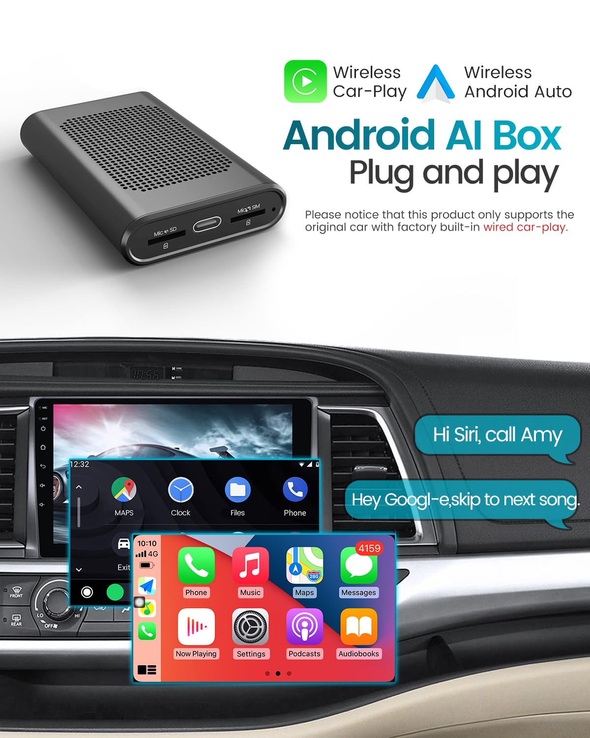 Mekedetech Wireless Carplay &Android Auto Adapter,2+32G Android Ai Box Compatible With Netflix &Youtube,Convert For Cars With Fa