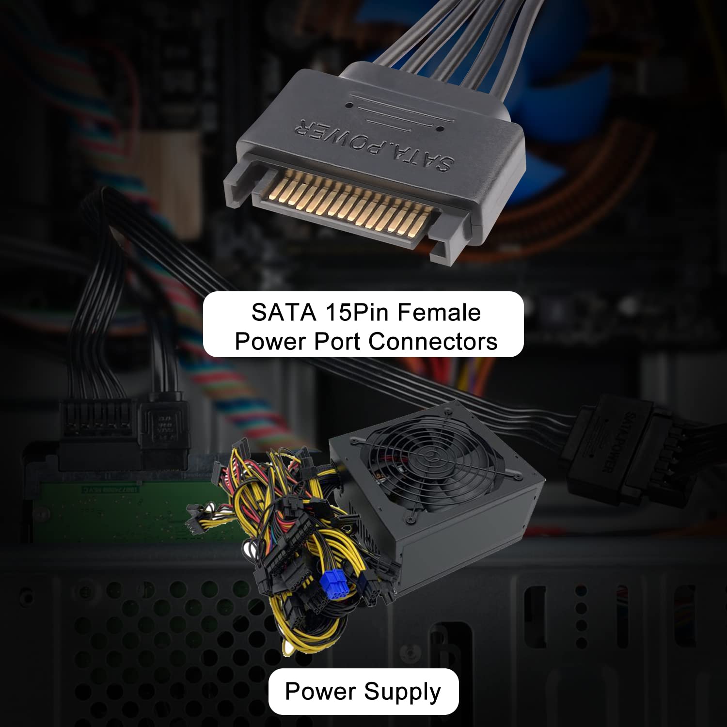 J&D 15 Pin Sata Power Extension Cable (3Pack), Sata Male To Female Cable, Sata Power Cable Extension, 10 Inch, Black (3 Pack)