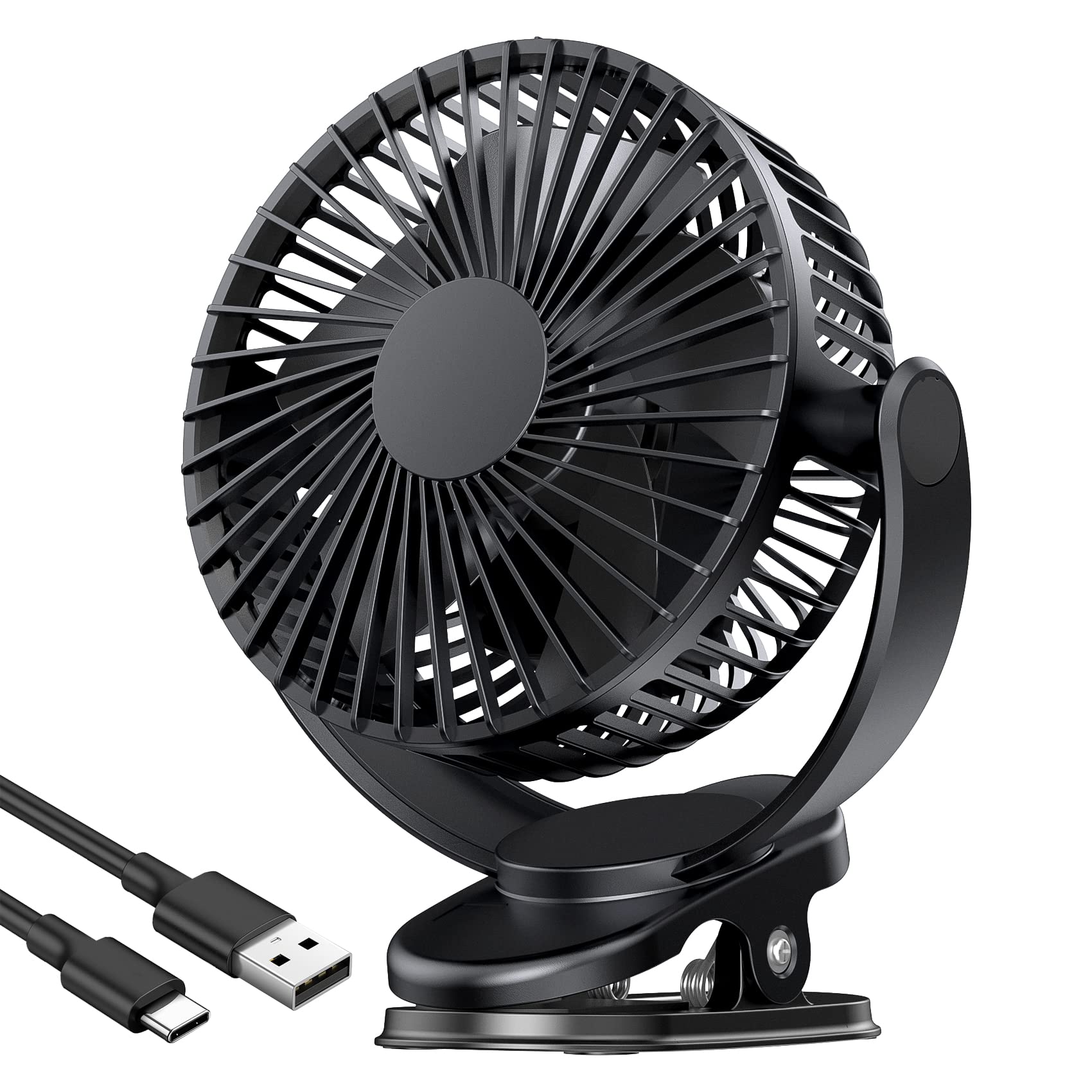 Atengeus Usb Fan, Rechargeable Portable Fan, Clip On Fan, Battery Operated Fan, 3 Speeds, 5000Mah Usb Desk Fan, 720�Rotation, Sturdy Clamp For Home, Camping, Treadmill And Car