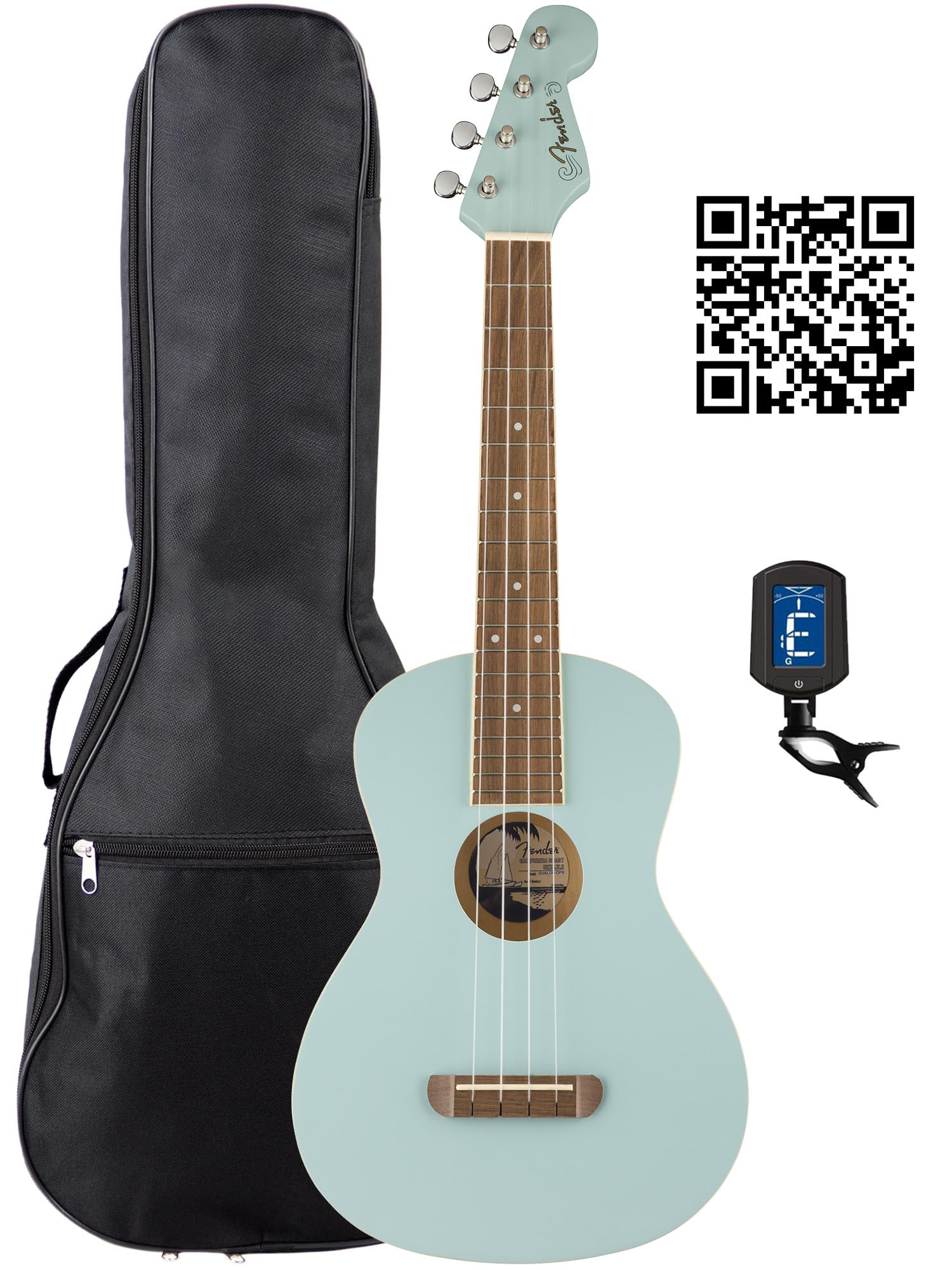 Fender Avalon Tenor Ukulele   Daphne Blue Bundle With Gig Bag, Tuner, And Austin Bazaar Instructional Video