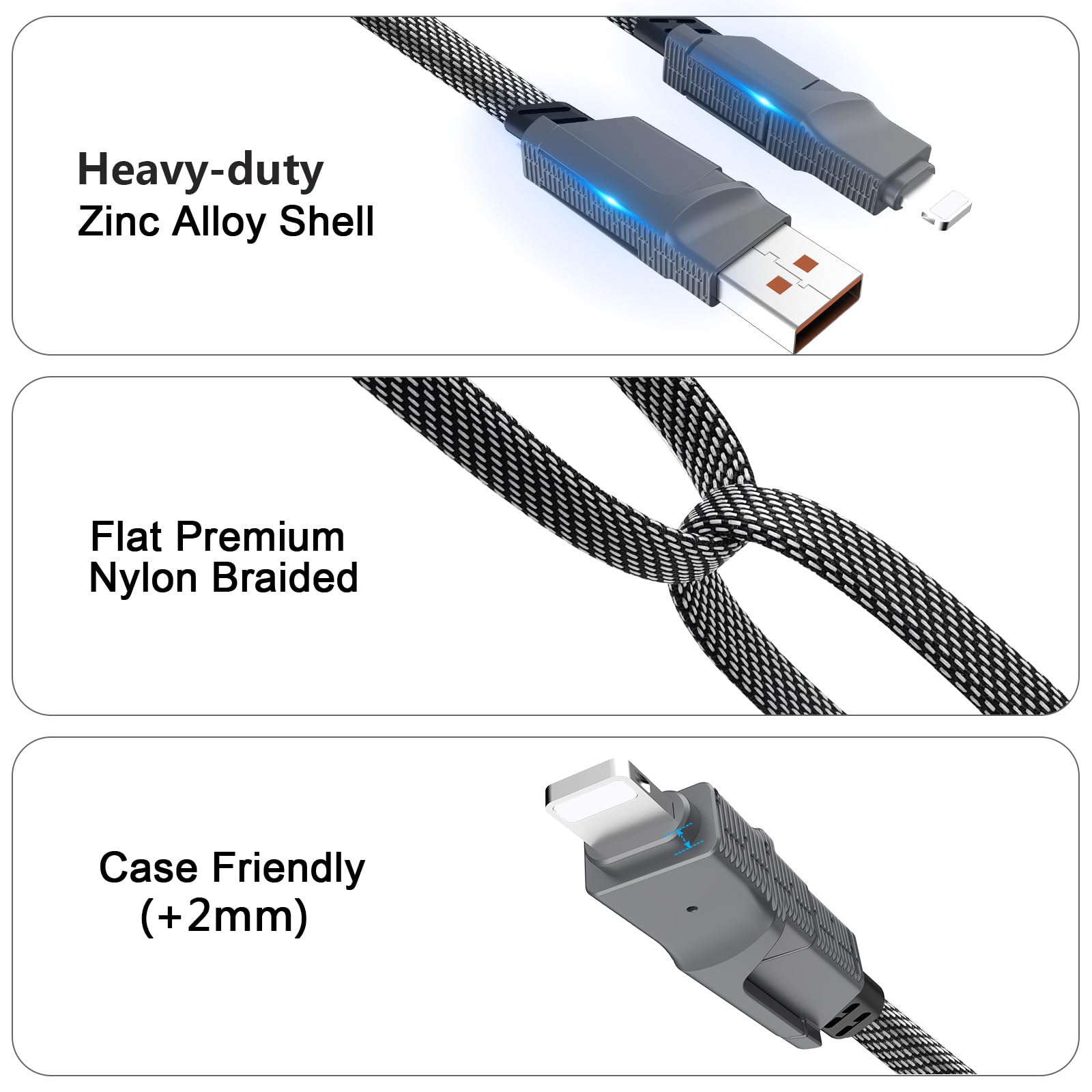 2Pack 4 In 1 Usb C Cable Lightning Cable [60W Fast Charging], 3Ft Flat Braided Usb C To Usb C Charger Cord With Lightning/Dual T