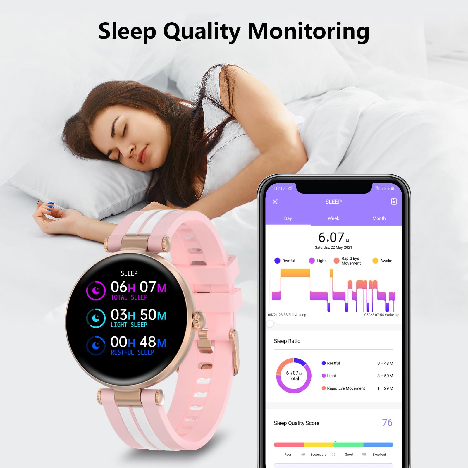 Bebinca Smart Watch, 1.7 '' Hd Smartwatch For Women, Fitness Watch With Heart Rate/Sleep/Ip68 Waterproof/120+ Sports Modes, Pedo