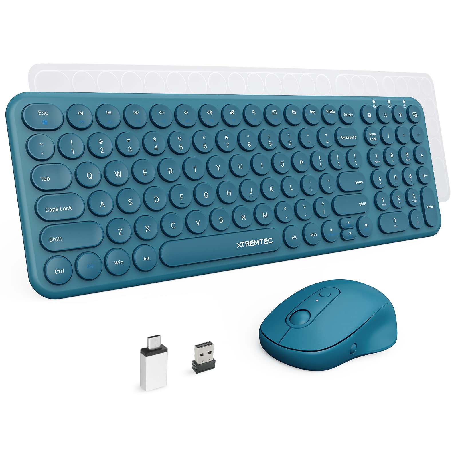 XTREMTEC Slim Wireless Keyboard and Mouse Combo, 2.4G USB Quiet Low-Profile Retro Round Typewriter Computer Keyboard and Ergonom