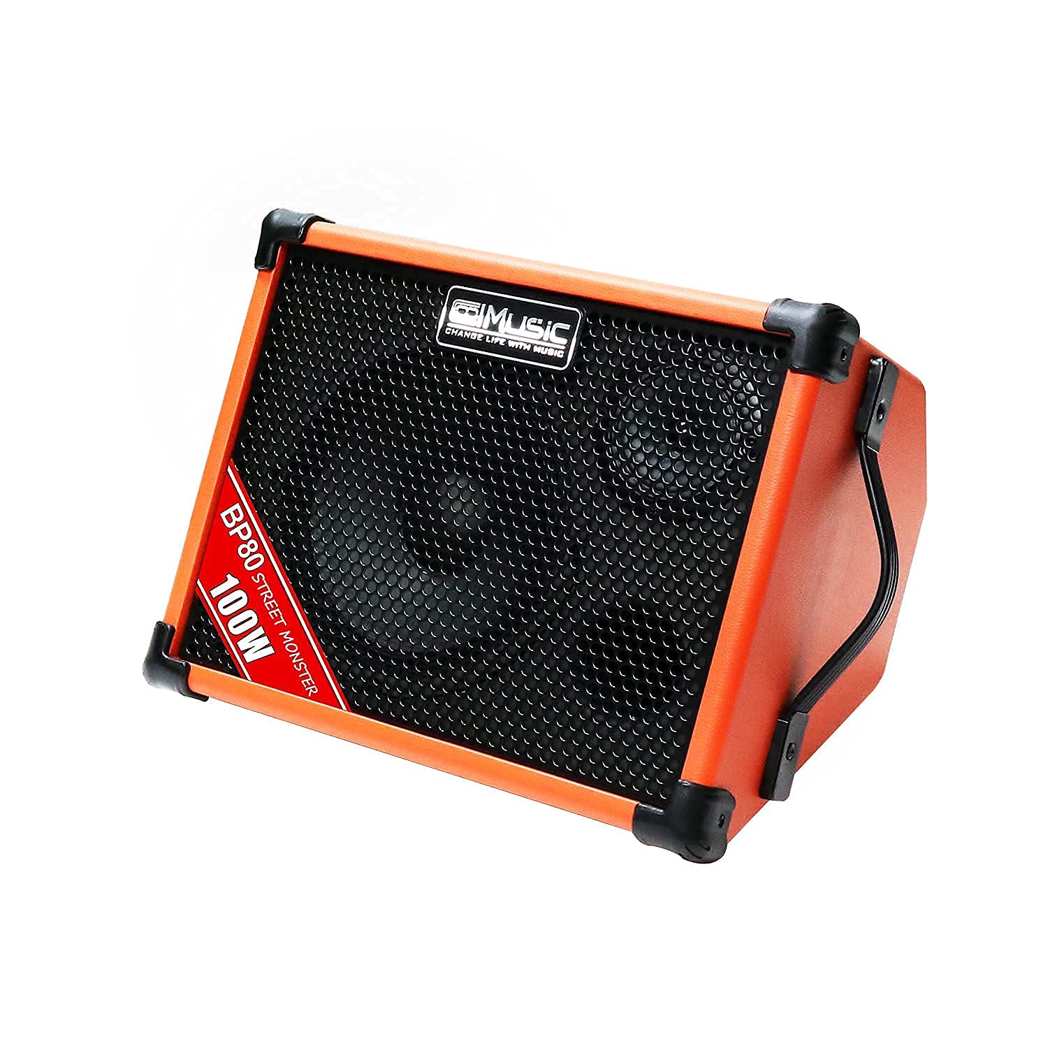 Coolmusic Bp80 Battery Powered Acoustic Guitar Amplifier  Portable Bluetooth Speaker 100W, 6 Inputs,3 Band Eq,Orange