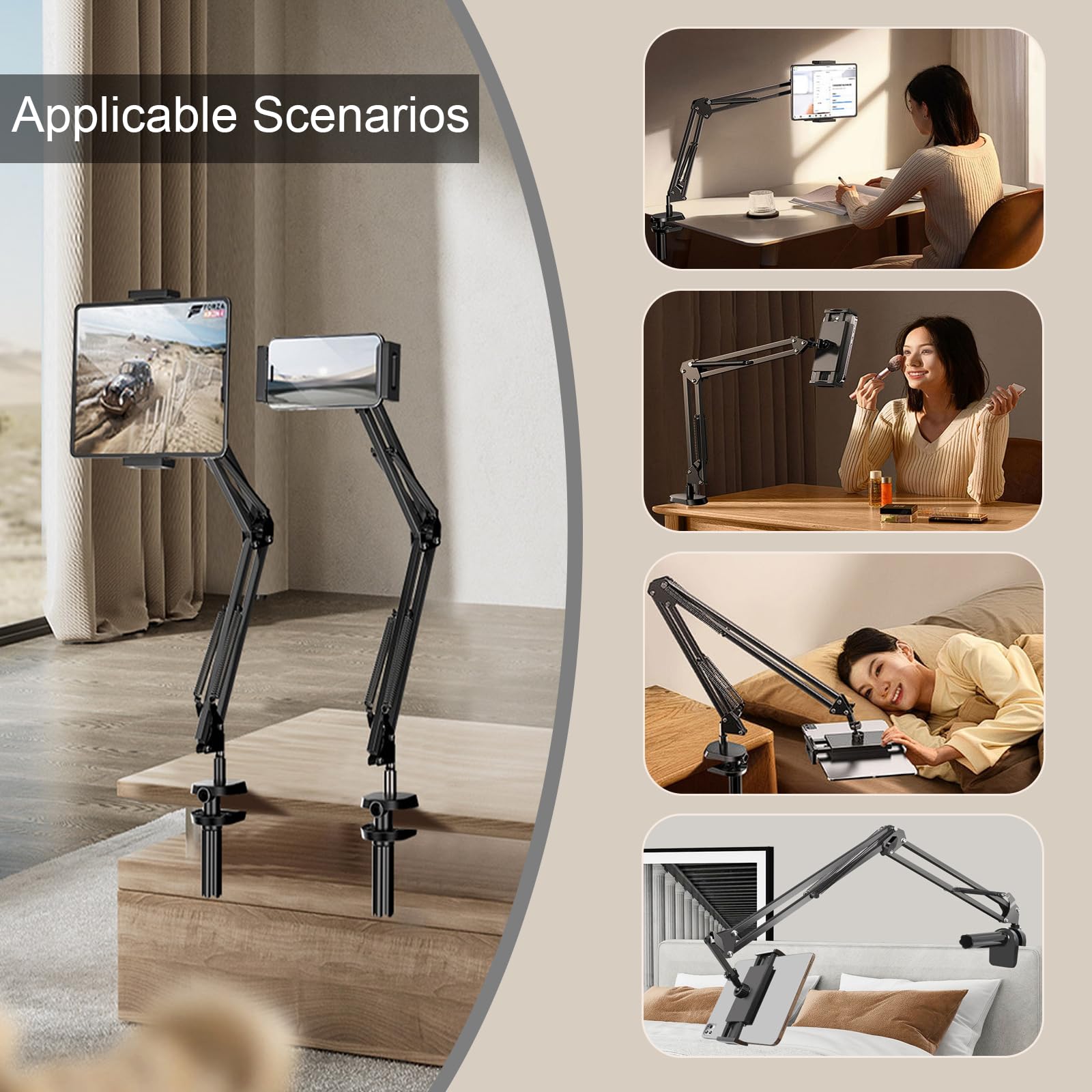 Tablet Arm Stand Mount For 4.7-17.3'' Portable Monitor, 360 Adjustable Foldable Phone Holder For Desk, Tablet Stand Compatible W