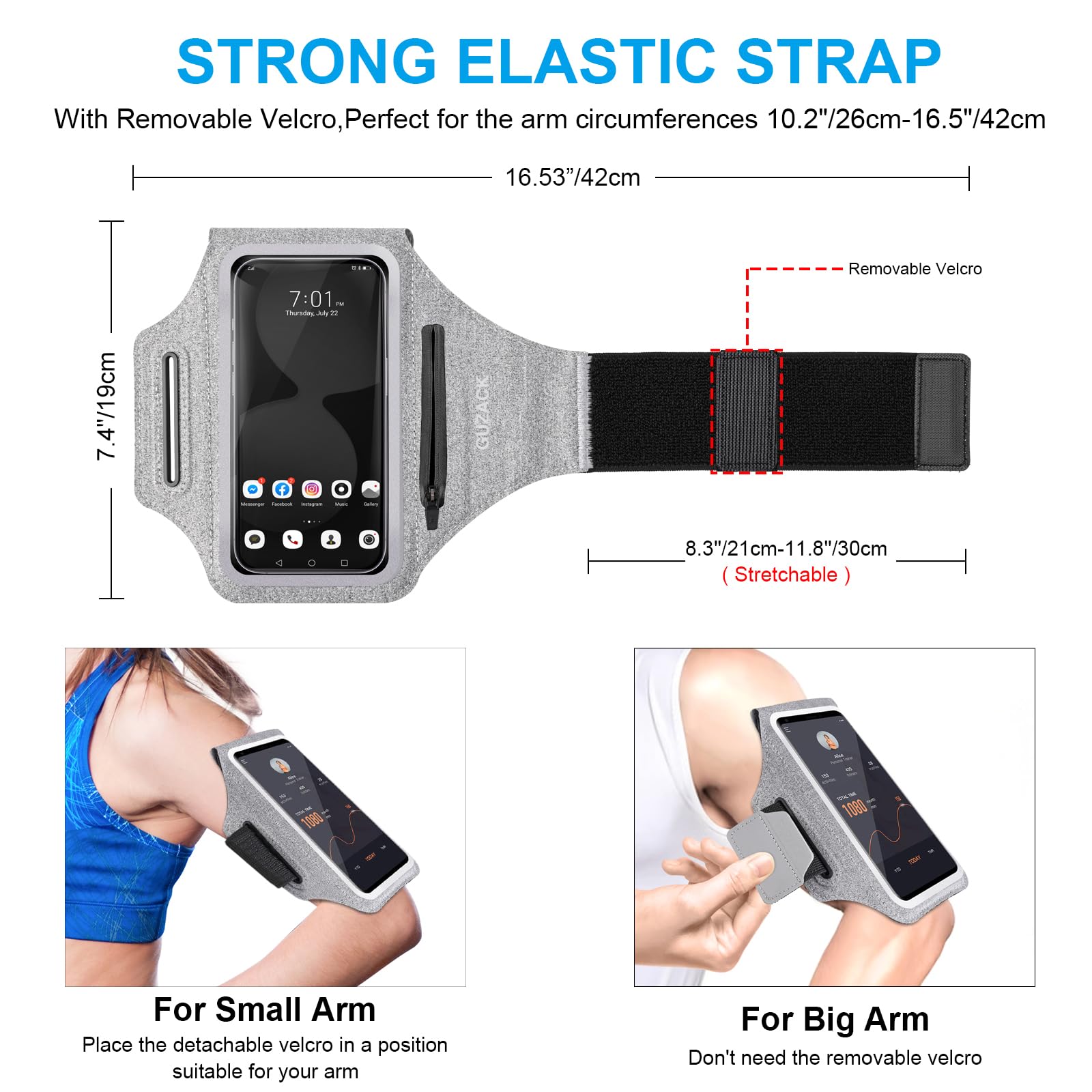 Guzack Running Armband Case For Iphone 15/14/13/12/11 Pro Max, Galaxy S24/S23/S22, Universal Cell Phone Arm Holder With Key Pock