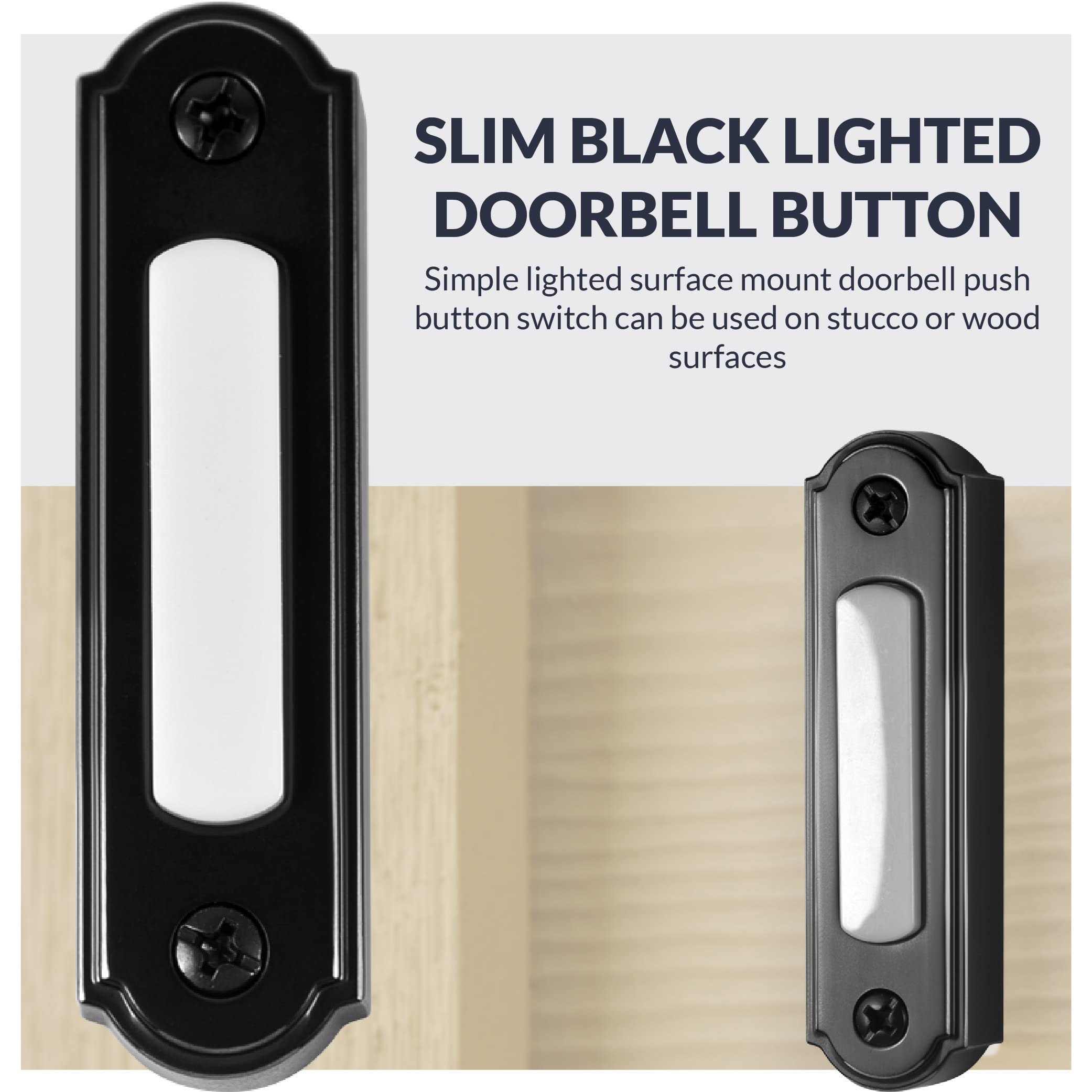 Newhouse Hardware Led Lighted Metal Door Chime Push Button (Black) | Surface Mount Lighted Door Bell Button | Replacement Wired