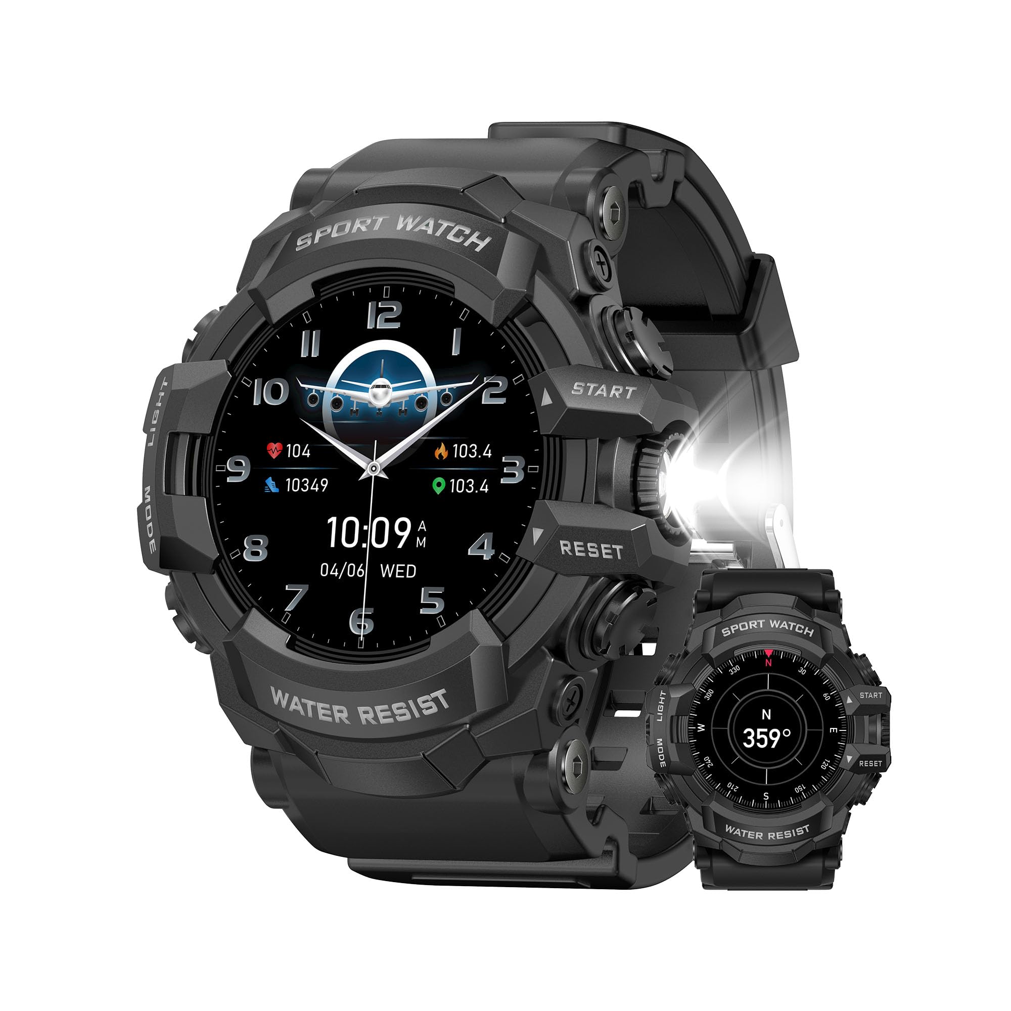Middow Military Smart Watch With Flashlight (Answer/Make Call) Compass, Heart Rate/Sleep/Sports Tracker, Ip68 Waterproof, Long B