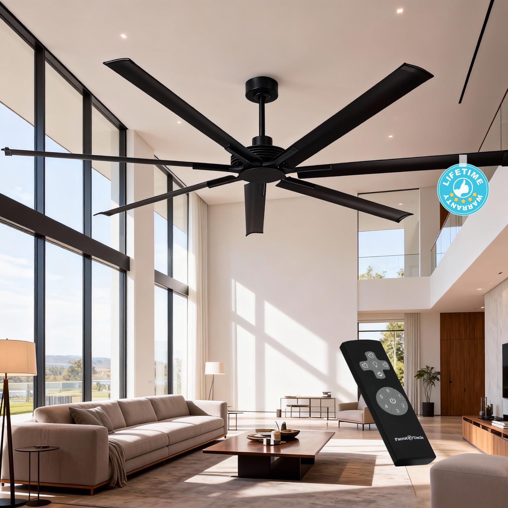 Industrial Ceiling Fans with Remote Control, 100 Inch Black Big Ceiling Fans without Lights for Living Room Shop Garage Bedroom 