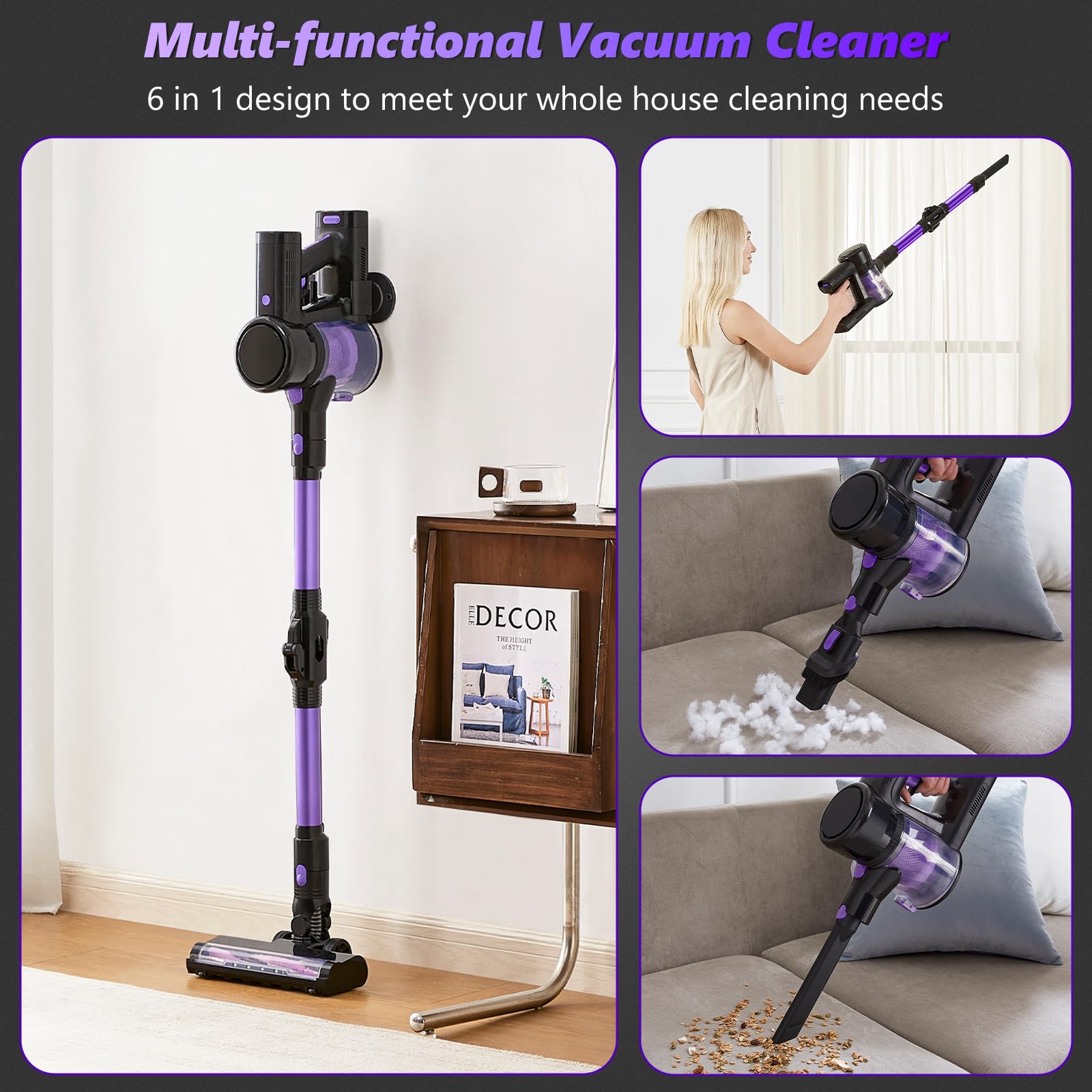 Portable Cordless Vacuum Cleaner: Lightweigt Stick Vacuum With Rechargeable Battery 6 In 1 Powerful Vacuum Cleaner For Home With