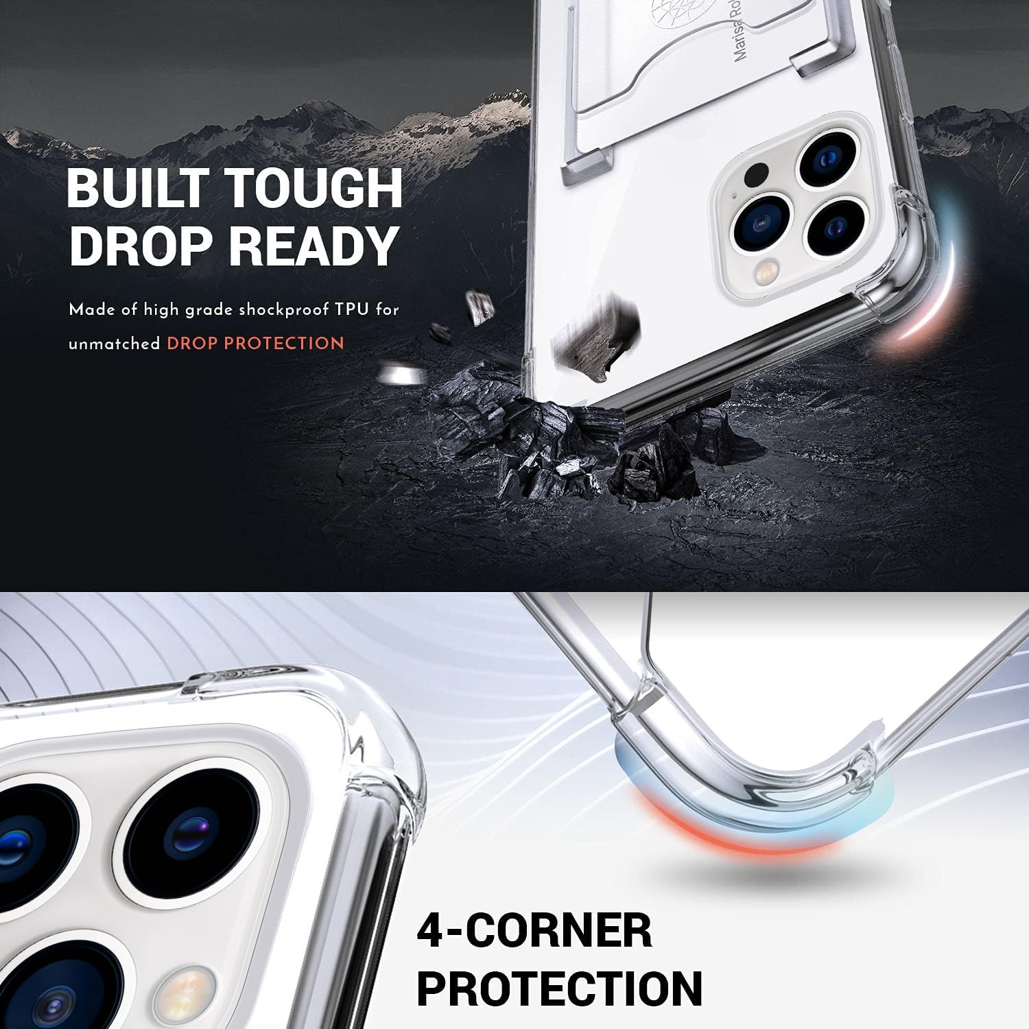 Shields Up iPhone 14 Pro Minimalist Wallet Case with Card Holder Slim TPU Shockproof Cover Clear 6.1 inch