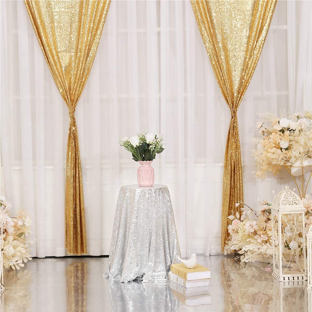 Eternal Beauty Gold Sequin Backdrop Curtain 2 Panels, Gold Curtain Backdrop For Party Decoration (W2 X H8Ft 2Pcs)