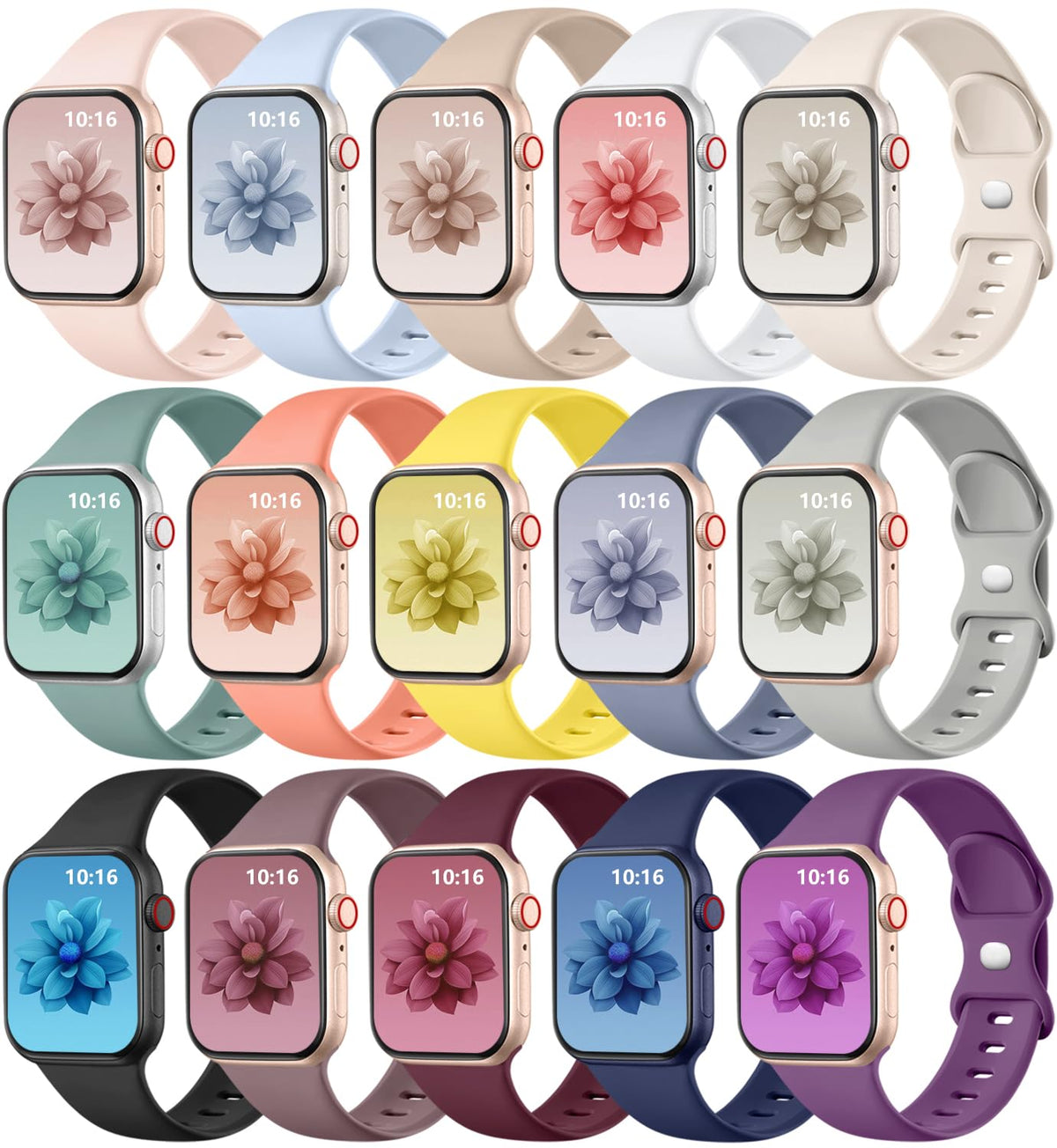 Geak 15 Pack Compatible With Apple Watch Band For Women Men 45Mm 44Mm 42Mm 49Mm, Soft Silicone Sport Replacement Strap Compatibl