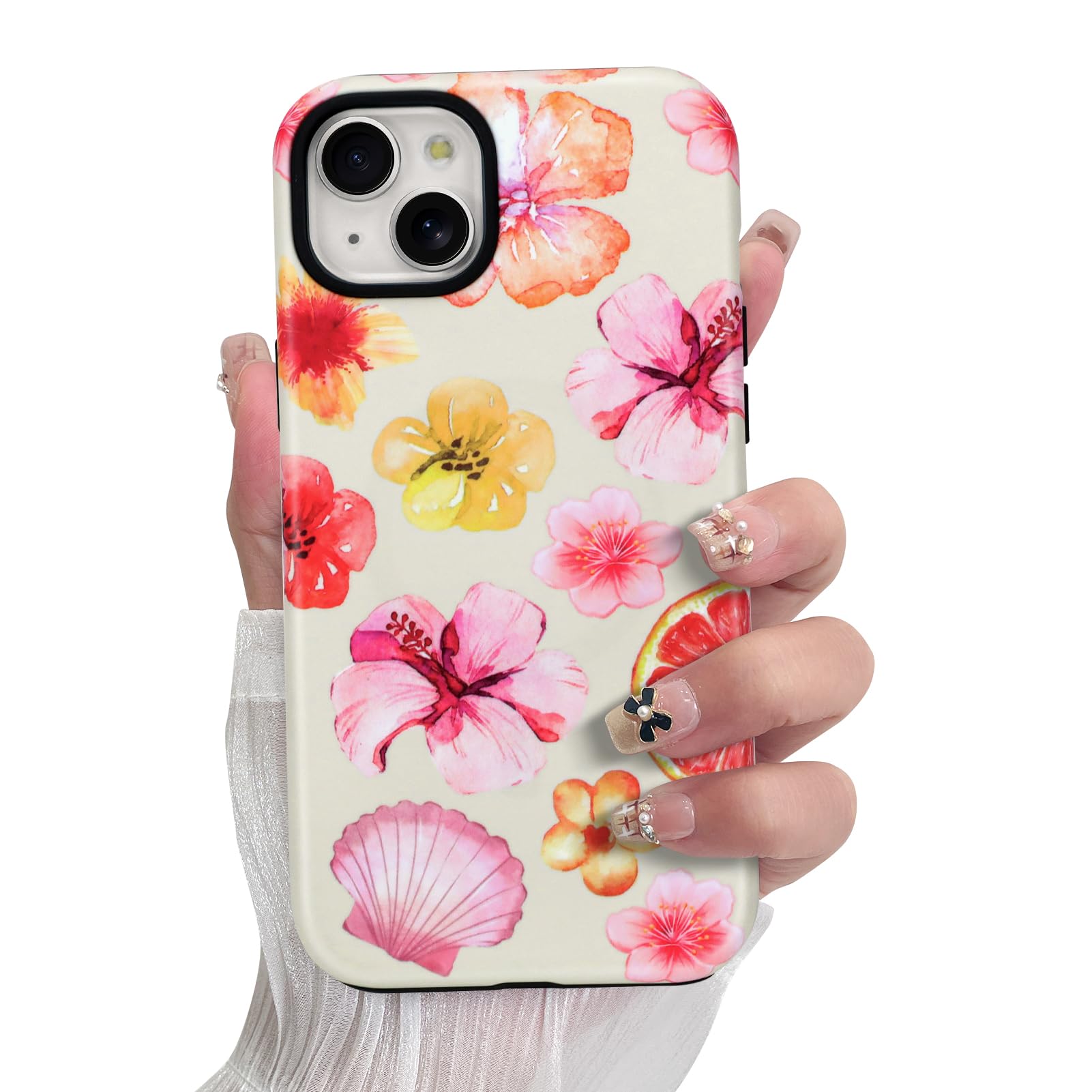 SOKAD Magnetic Hibiscus Seashell Phone Case for iPhone 13, Cute Summer Florals Pattern Compatible with Magsafe Matte Protective 