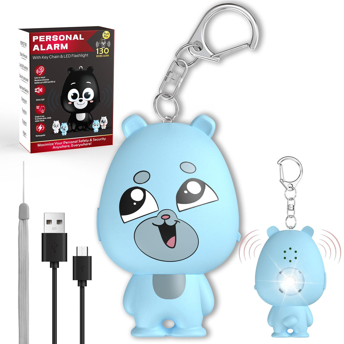 Personal Alarm For Women   Rechargeable Personal Safety Alarm For Women Kids And Elders   130Db Loud Siren   Strobe Light   Low