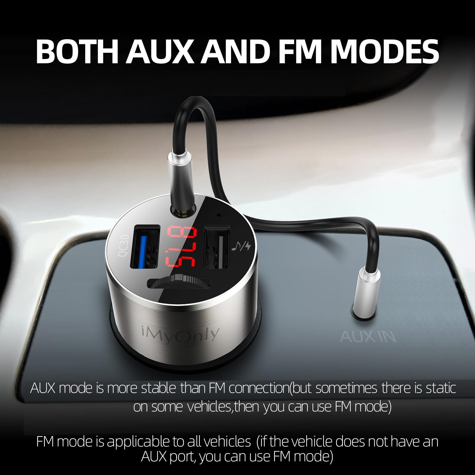 Bluetooth Car Adapter Fm Transmitter Bluetooth 5.3,Imyonly Qc3.0 All Metal Bluetooth Aux Adapter For Car Music Player, Wireless