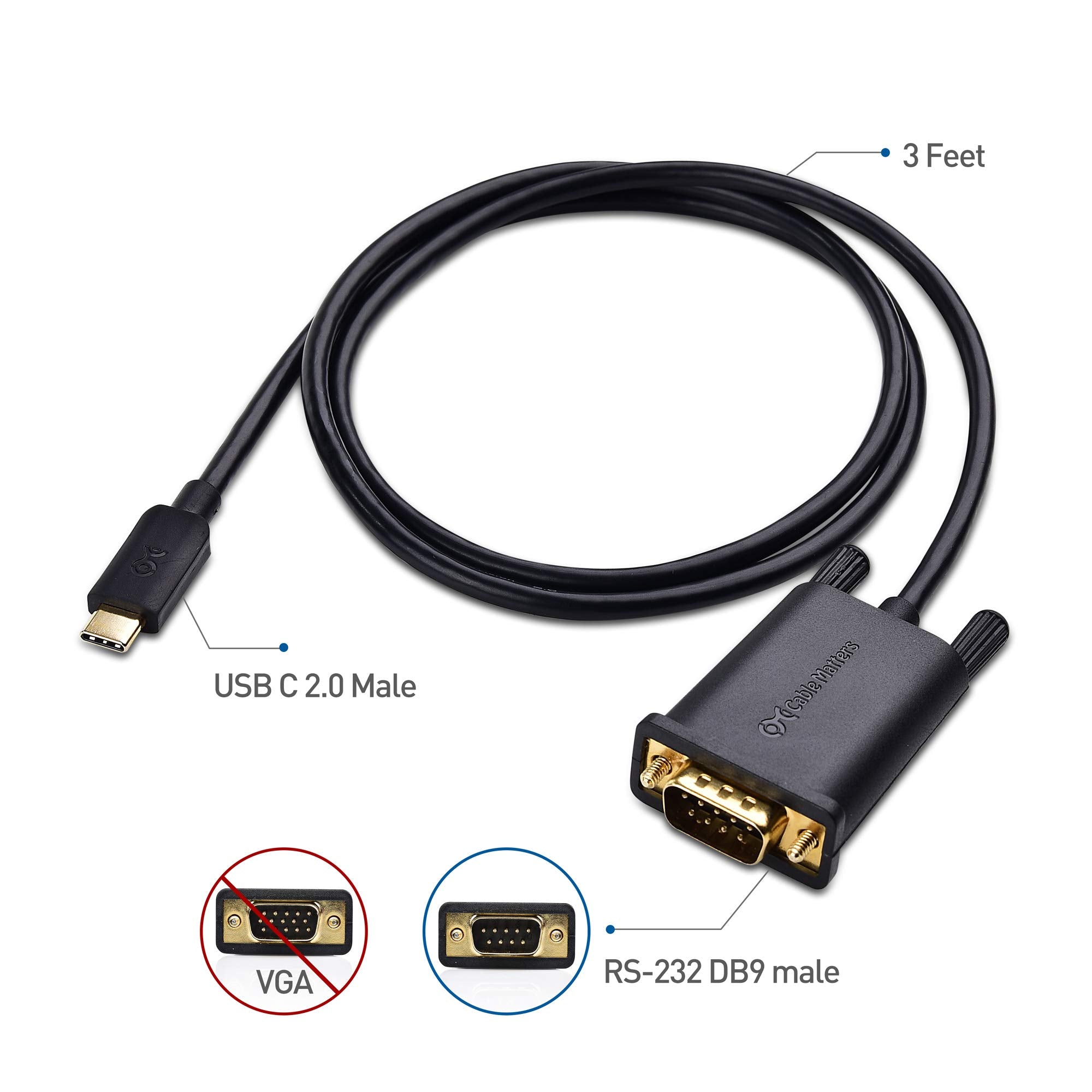 Cable Matters USB C to Serial Adapter Cable   3ft, USBC to DB9, USB C to RS232 Cable, Compatible with Thunderbolt 5/4, Supports Windows 11/10/8/7/Vista/XP, macOS 11.0 or Later