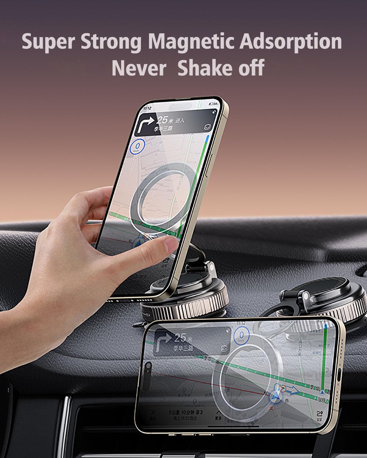 Bevewlpol 2025 Upgraded Vacuum In-Car Phone Holder For Magsafe Triple-Axis Adjustment&360 Rotation&180 Foldable Magnetic Bracket