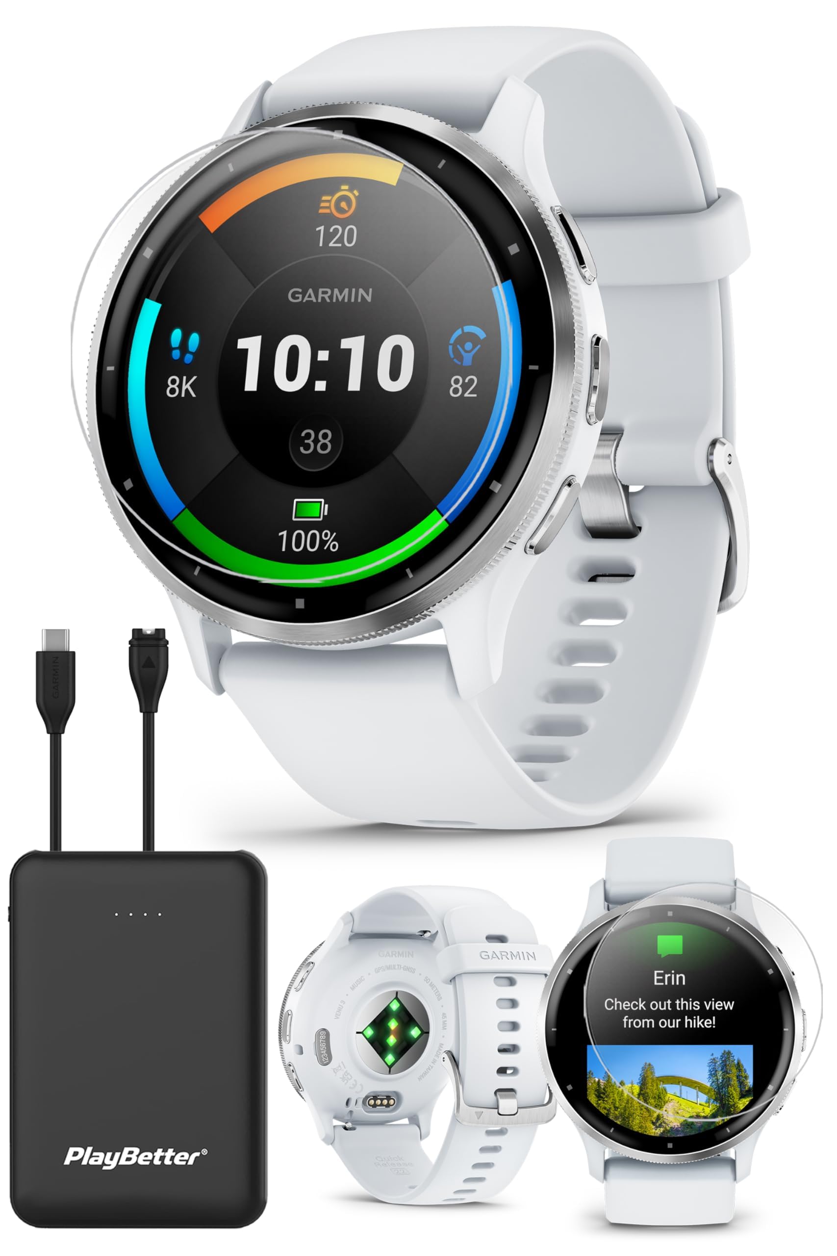 PlayBetter Garmin Venu 3 (Silver/Whitestone) Fitness GPS Smartwatch Bundle - AMOLED Touchscreen, 10 Days Battery, Sleep & Recove
