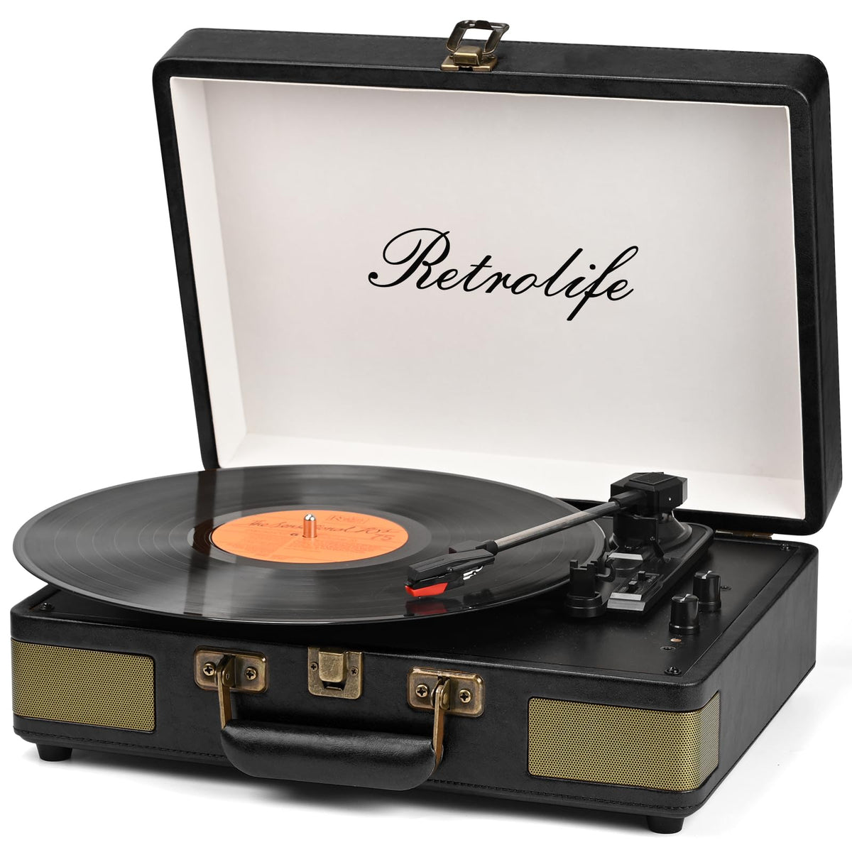 Retrolife Record Player 3 Speed Bluetooth Portable Suitcase Vinyl Player With Built-In Speakers Turntable Enhanced Audio Sound P