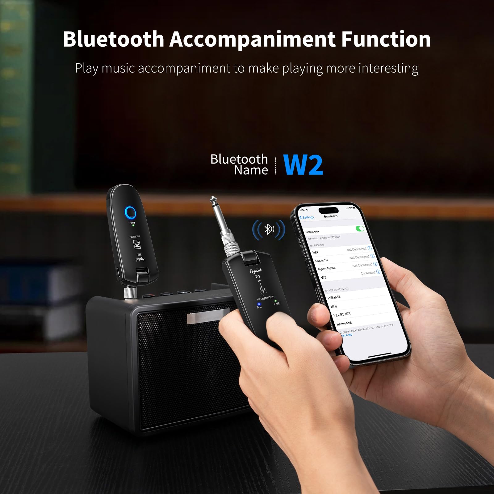 Pogolab Uhf Wireless Guitar System With Bt Function, Rechargeable Guitar Wireless Transmitter Receiver, 6.35Mm & 3.5Mm 2 In 1 Pl