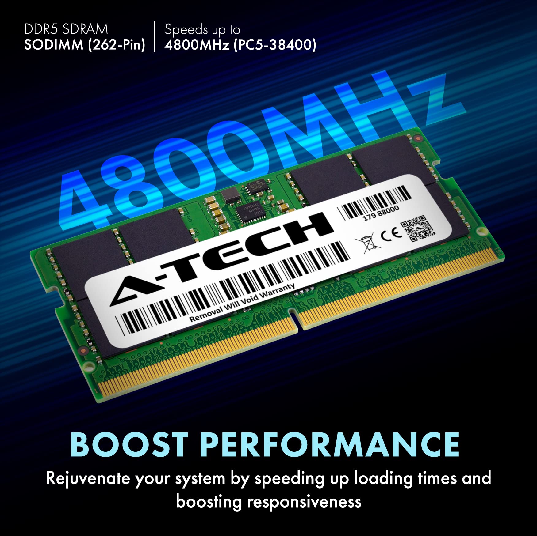 A-Tech 64Gb Kit (2X32Gb) Ddr5 4800Mhz Pc5-38400 Cl40 Sodimm 2Rx8 Dual Rank 1.1V Non-Ecc Unbuffered So-Dimm 262-Pin Laptop Comput