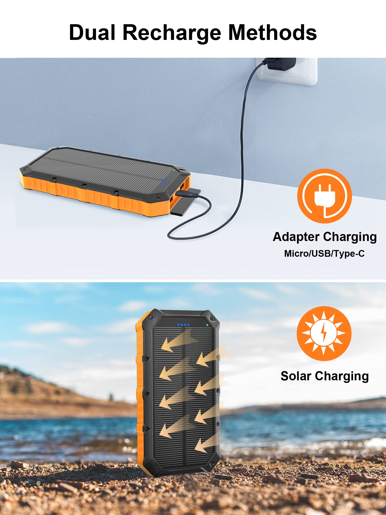Solar Power Bank Portable Charger 42800Mah Solar Phone Charger With 4 Usb Ports/Led Flashlight Fast Charge Usb C External Backup