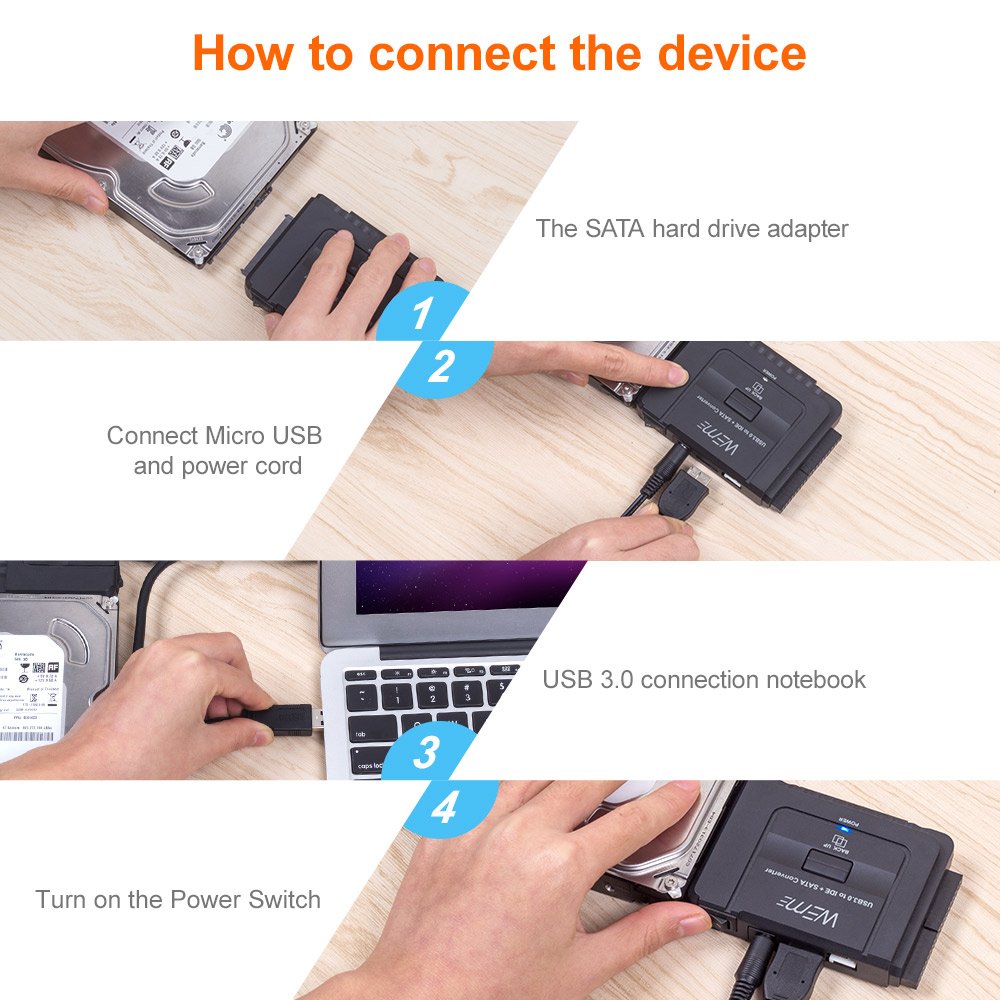Weme Usb 3.0 To Sata/Ide Adapter With Universal 2.5/3.5 Hard Drive Disk Converter For Hdd/Ssd & Ide Hdd Support 6Tb And One-Touc