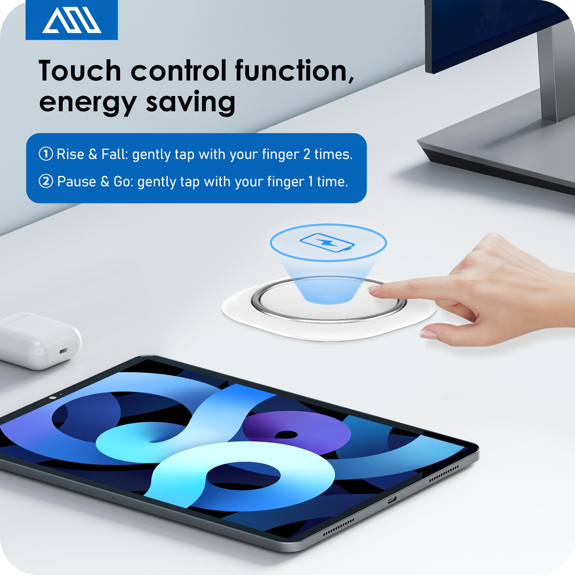 Annquan Motorized Pop Up Countertop Receptacle With 15W Wireless Charger,Max 20W Power Delivery,3.15'' Automatic Pop Up Electric