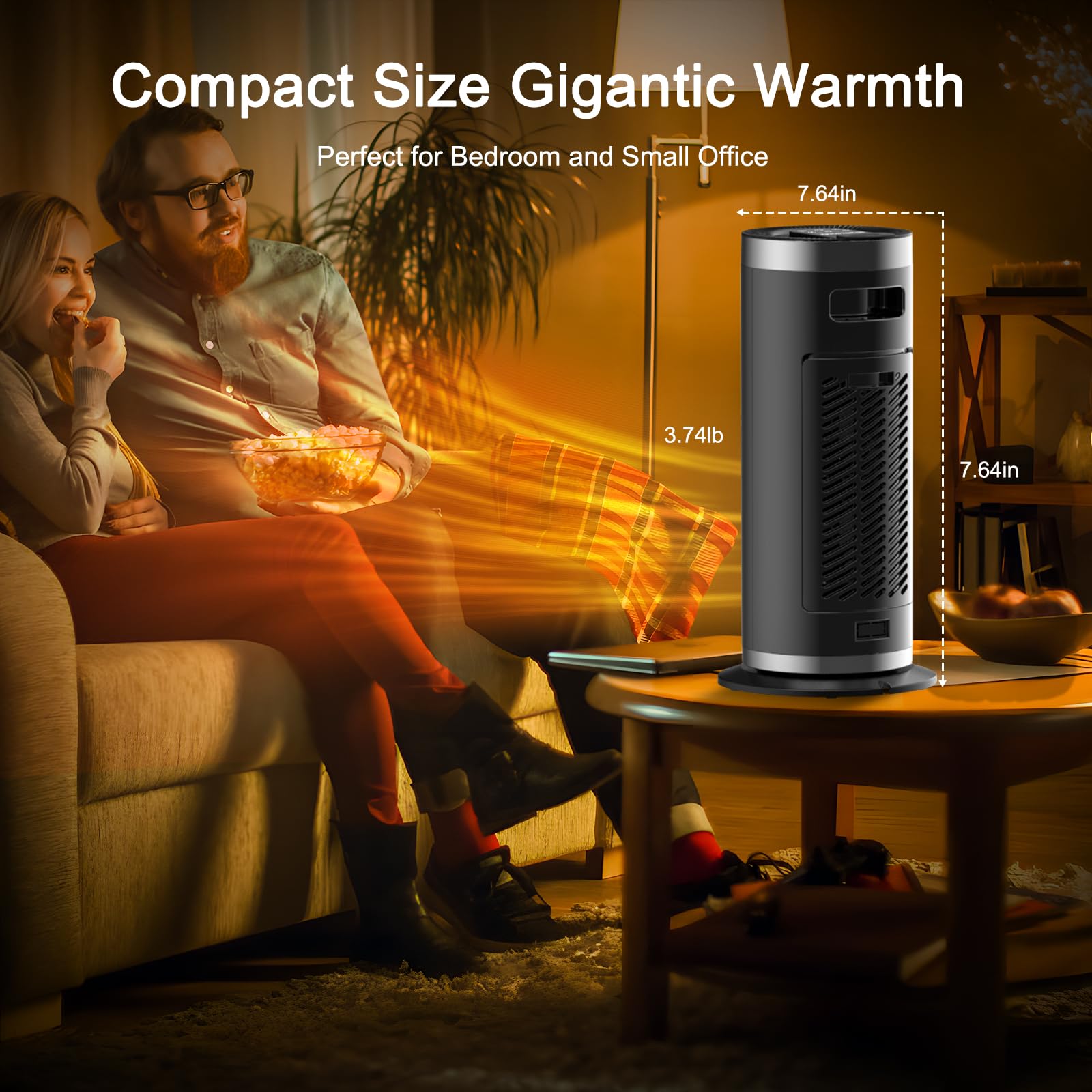 1500W 16'' Space Heater With Remote Control & Thermostat, Portable Ptc Ceramic Electric Heater 4 Heating Modes, 12 Hour Timer, 9