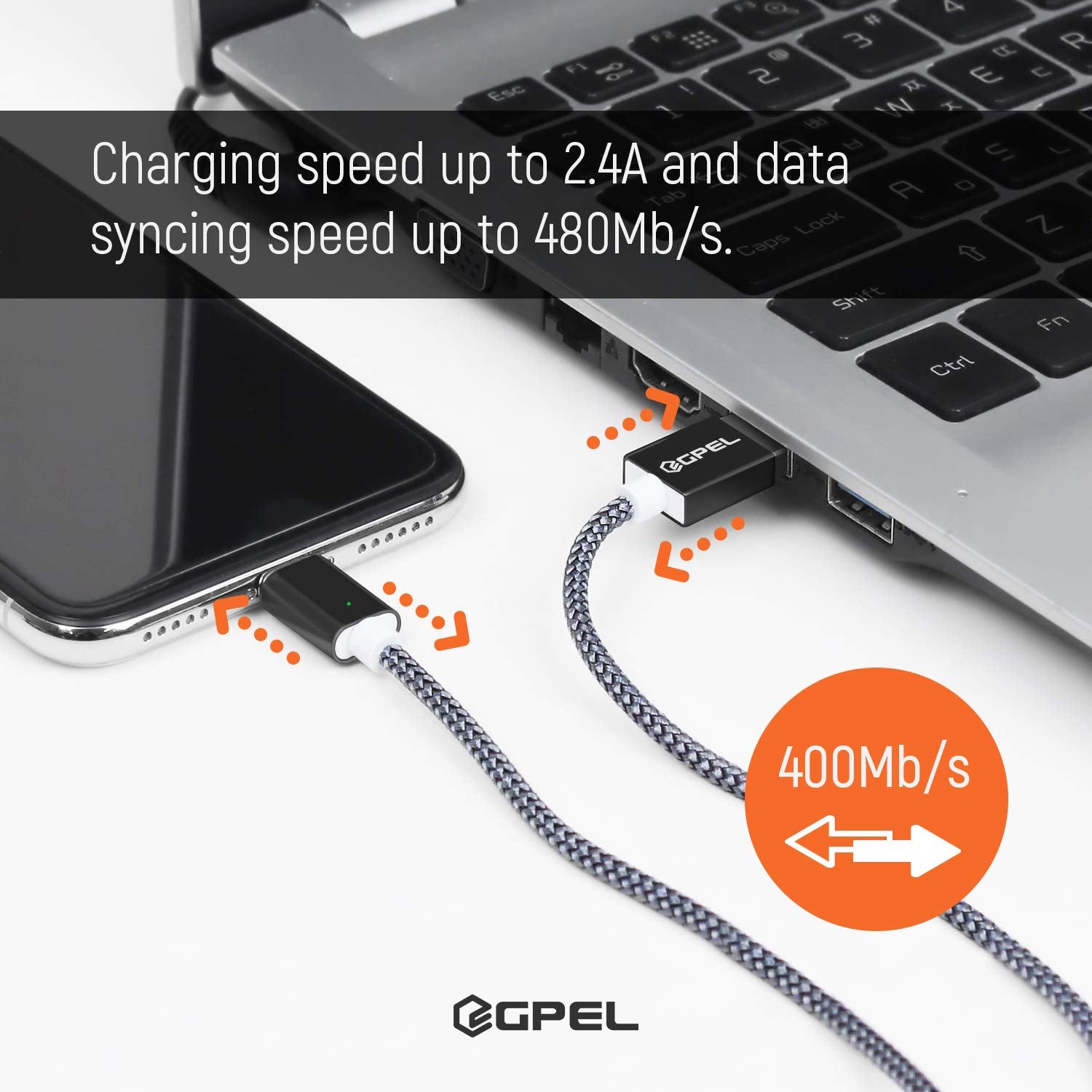 Gpel Micro Usb 2Nd Gen Easy One Touch Magnetic Cable 5Ft Nylon Braided Cord To Usb