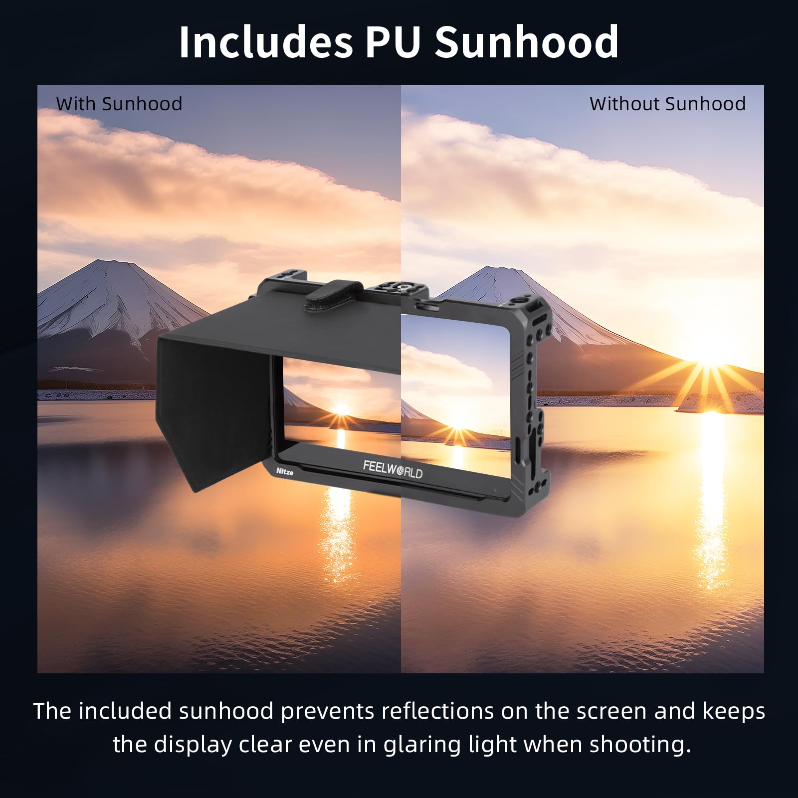 Nitze Monitor Cage Kit For Feelworld F6 Plusx / F6 Plus / F5 Pro / F5 Prox With Hdmi Cable Clamp And Sunhood - Jt-F05B