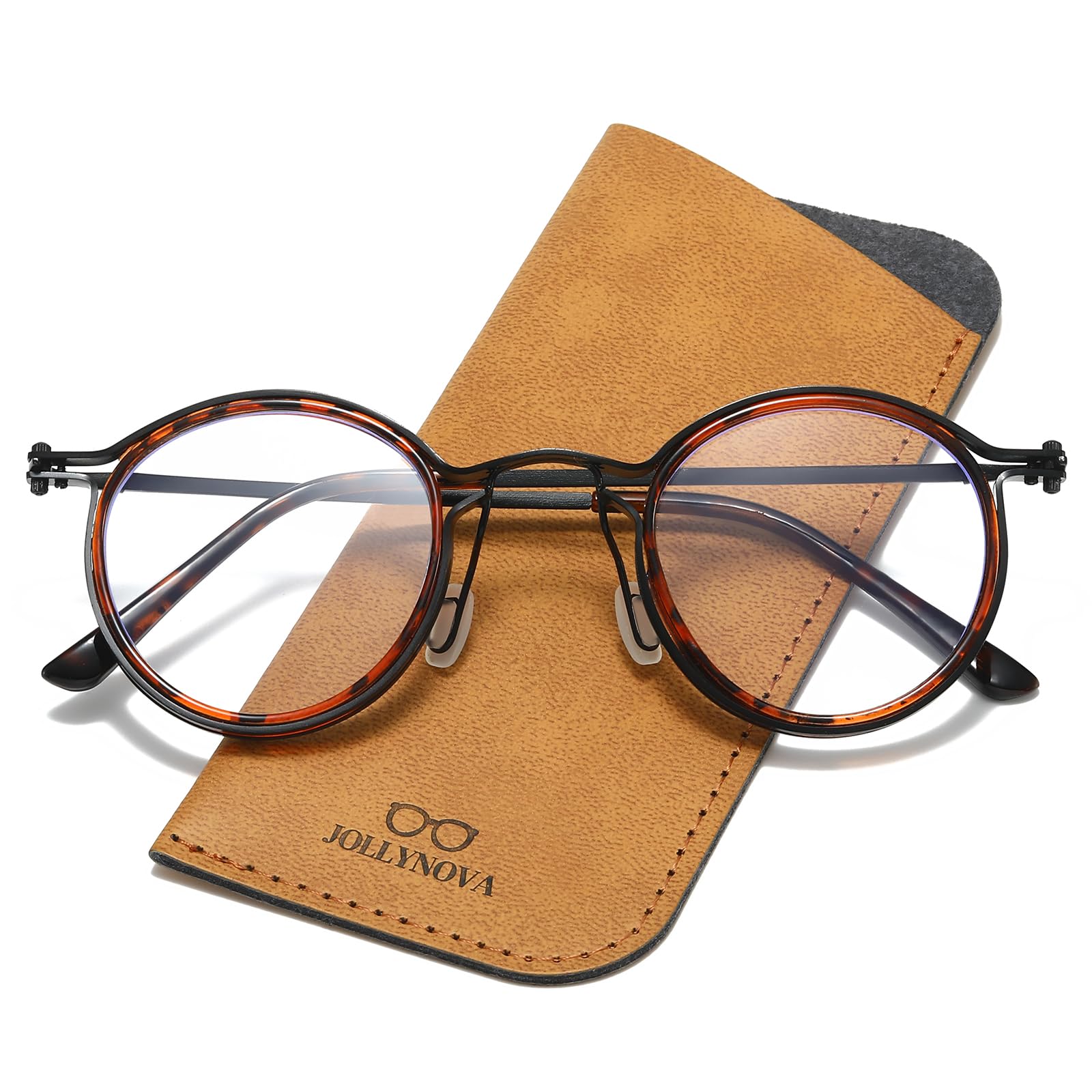 JOLLYNOVA HD7 Reading Glasses Blue Light Blocking Readers for Men Women Metal Round Frame (Tortoiseshell & Single Vision, 2, x)