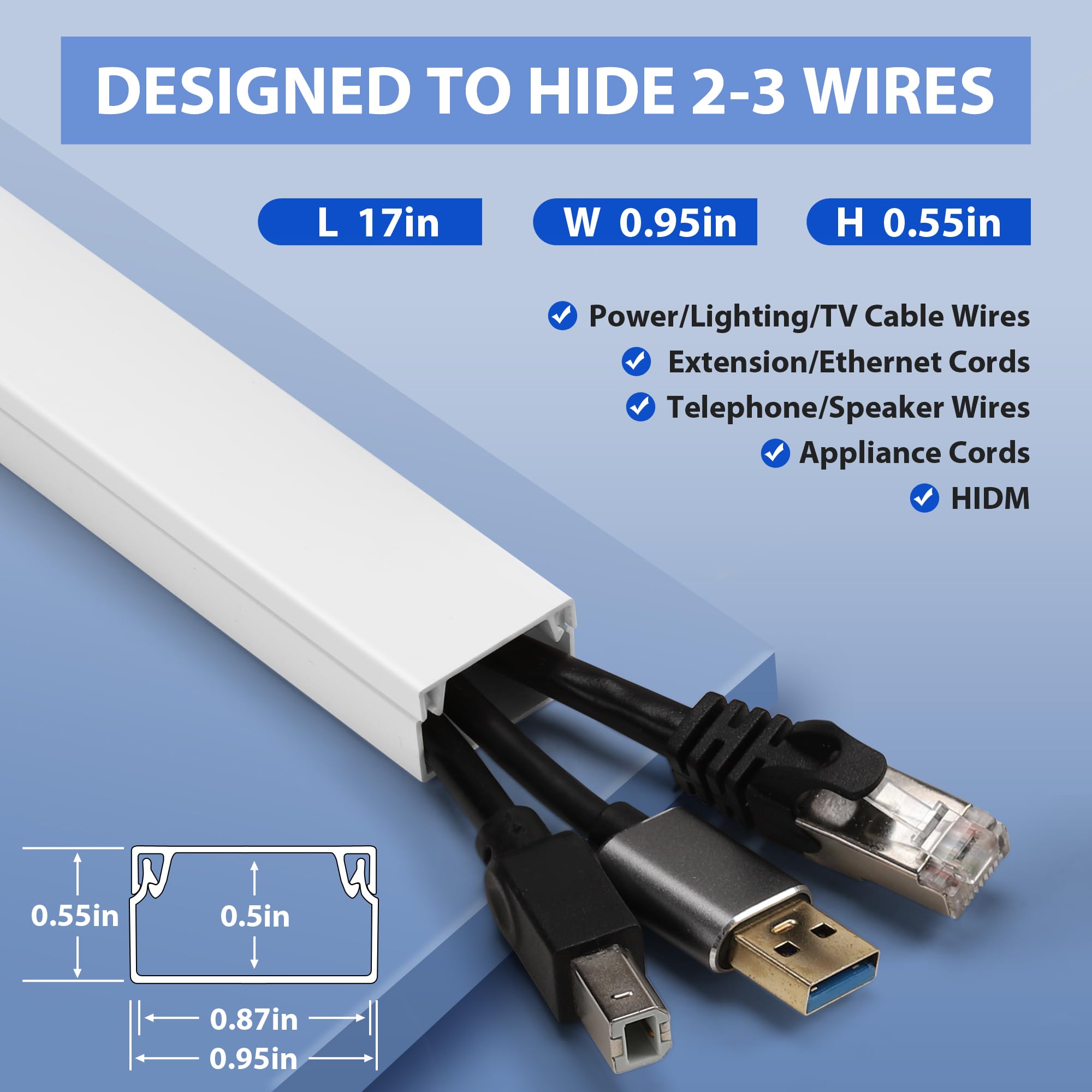 170In Wall Cable Hider Kit, Yclyc Cord Hider Wall Cord Cover For 2 3 Cords, Wire Hiders For Tv On Wall, White Wall Cable Managem