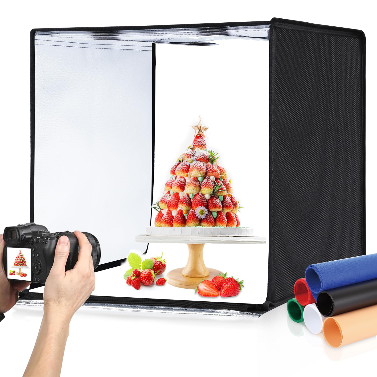 Puluz Light Box Photography, 24X24 Inch Large Photo Studio Light Box, Professional Dimmable Photo Booth With 120 Led Lights & 6