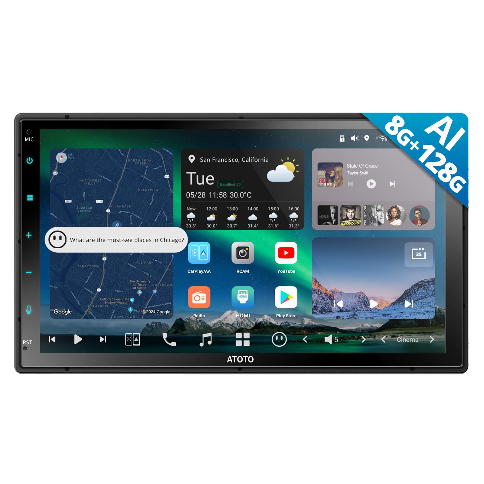 Atotozone X10G2B7E 7Inch Double Din Android Car Stereo, Talk To Chatgpt Ai, 4G Lte, Wireless Carplay & Android Auto, Dual Phone