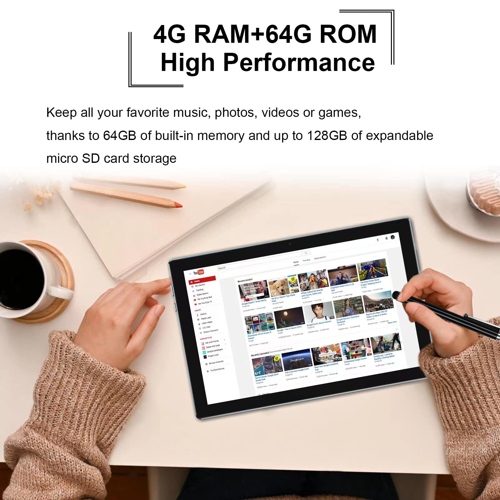 Atozee 10.1 Inch Tablet Pc With Keyboard Case, Mouse, Protective Film, Stylus, 64Gb Rom, 4Gb Ram, Android 11.0, Dual 8Mp Camera,