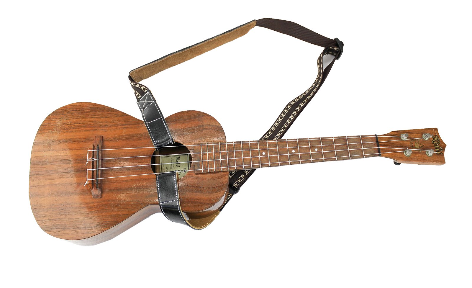 Walker & Williams U 66 Blk Black Double Hook Ukulele Strap With Premium Handmade Grain Leather Pad Hands Free For All Ukulele'S