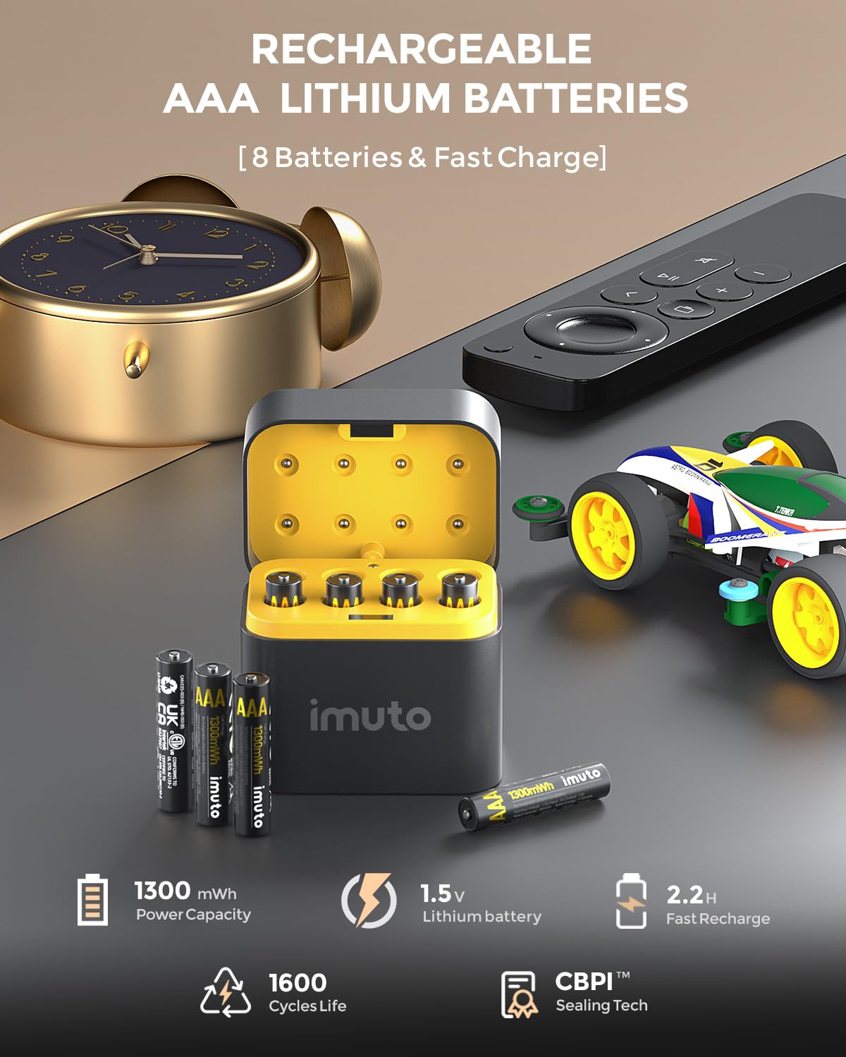 Imuto Rechargeable Aaa Batteries Lithium 8 Pack With Fast Charger,1300Mwh 1.5V Constant Output Triple A Lithium Batteries 1600 C