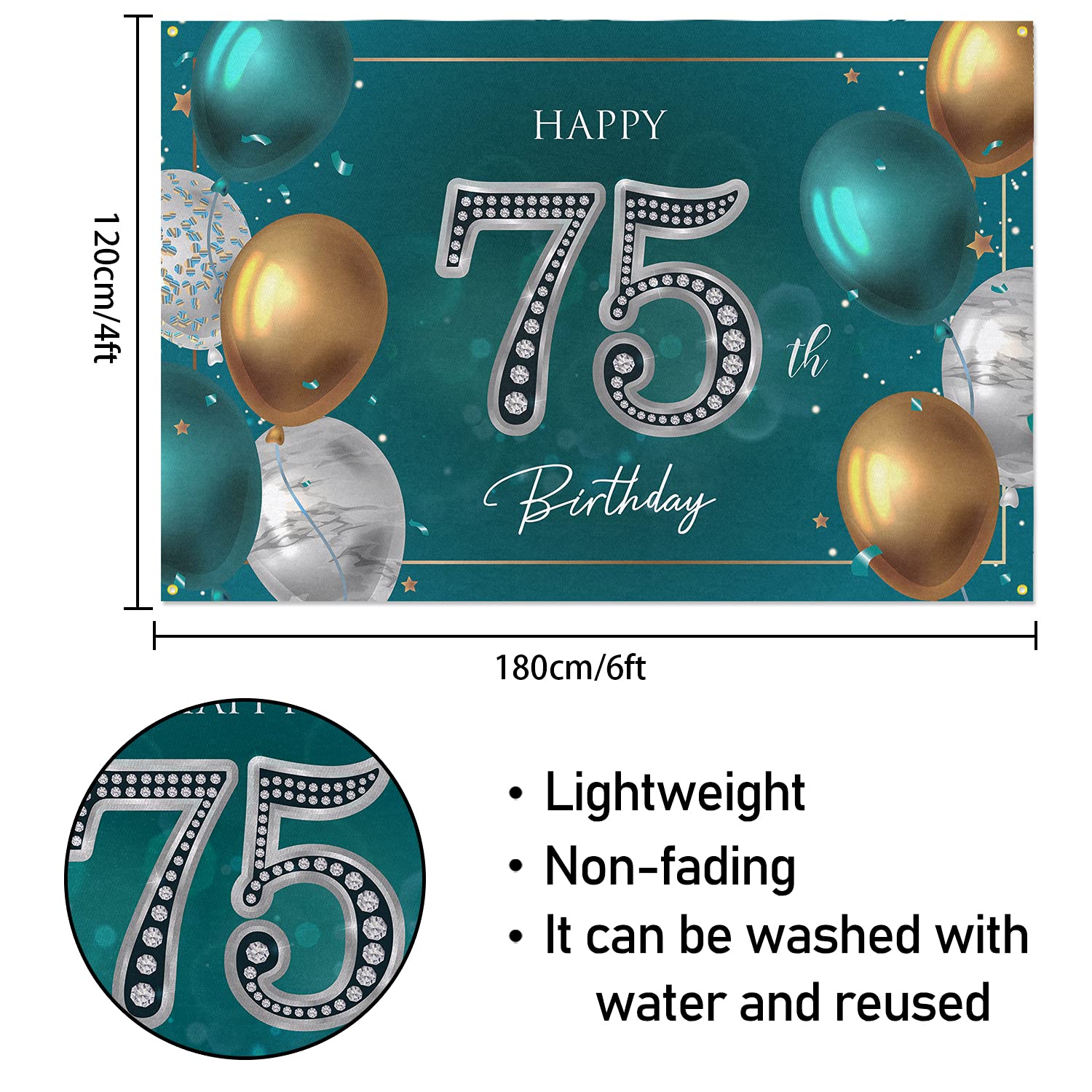 Hamigar 6X4Ft Happy 75Th Birthday Banner Backdrop   75 Years Old Birthday Decorations Party Supplies For Women Men   Green Silve