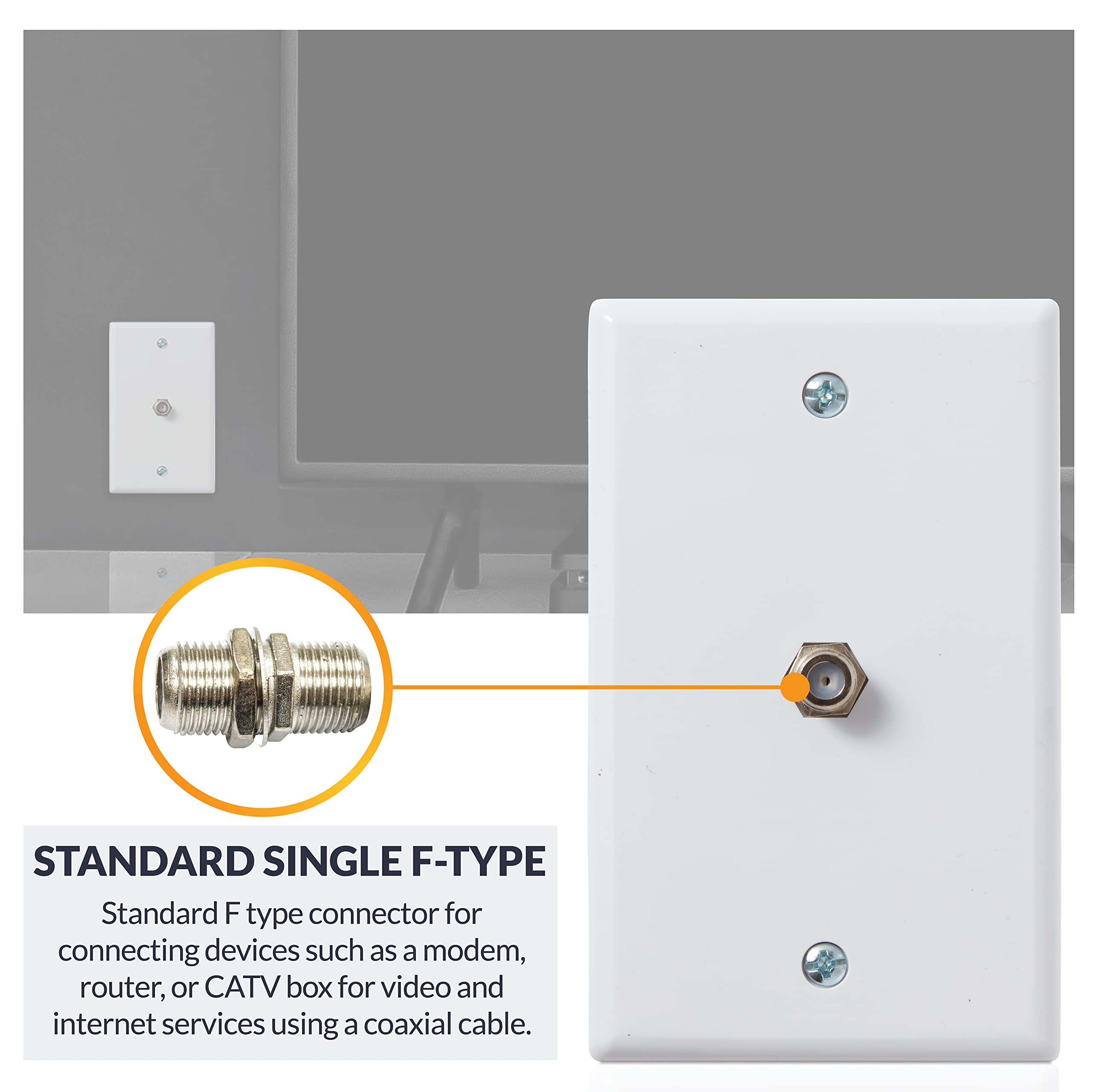 Newhouse Hardware 1 Port Tv Cable Wall Plate, F Connector, For Coax Cable, Single Gang Video Wall Jack, 1 Pack, White (Tvp Wh 01