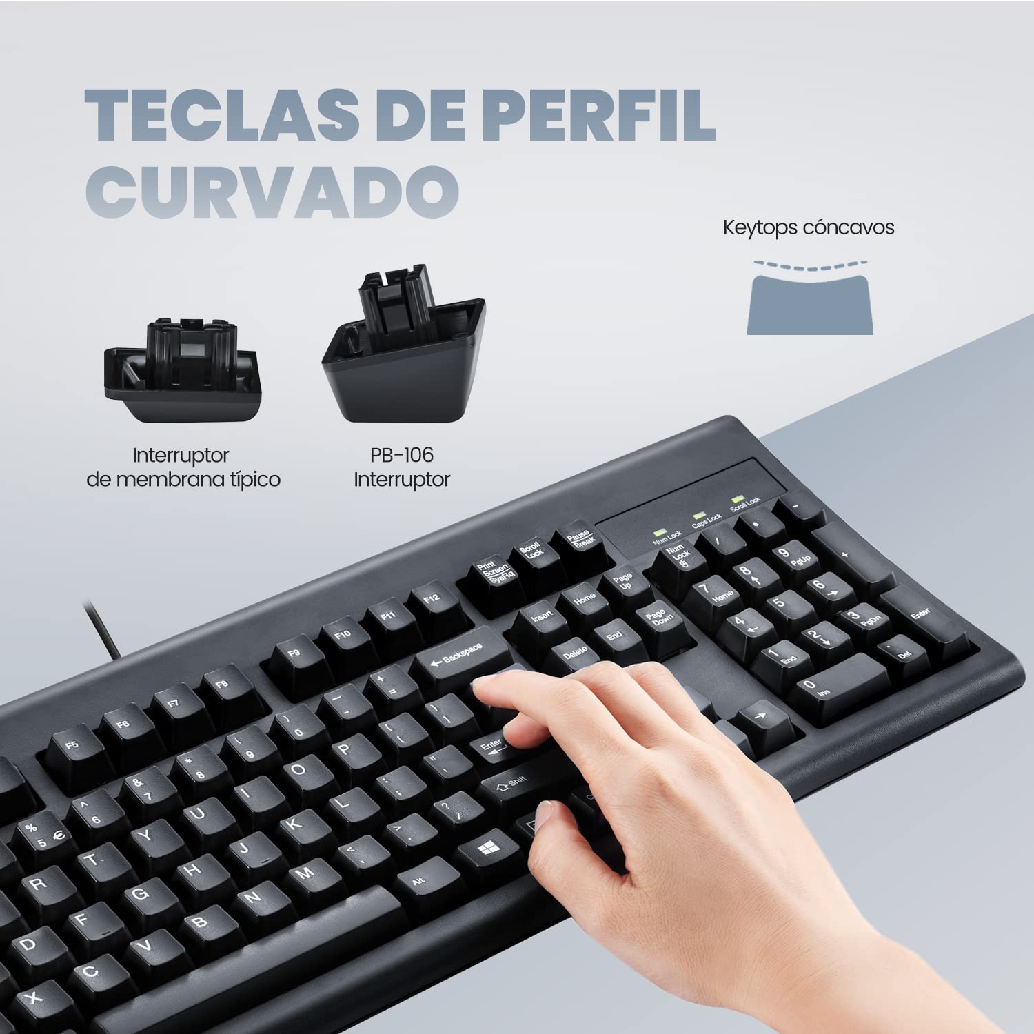 Perixx Periboard 106B Es Teclado Usb Espaol   Alto Rendimiento   Teclas M  S Altas   Tamao Completo Con Teclado Num  Rico   Negr