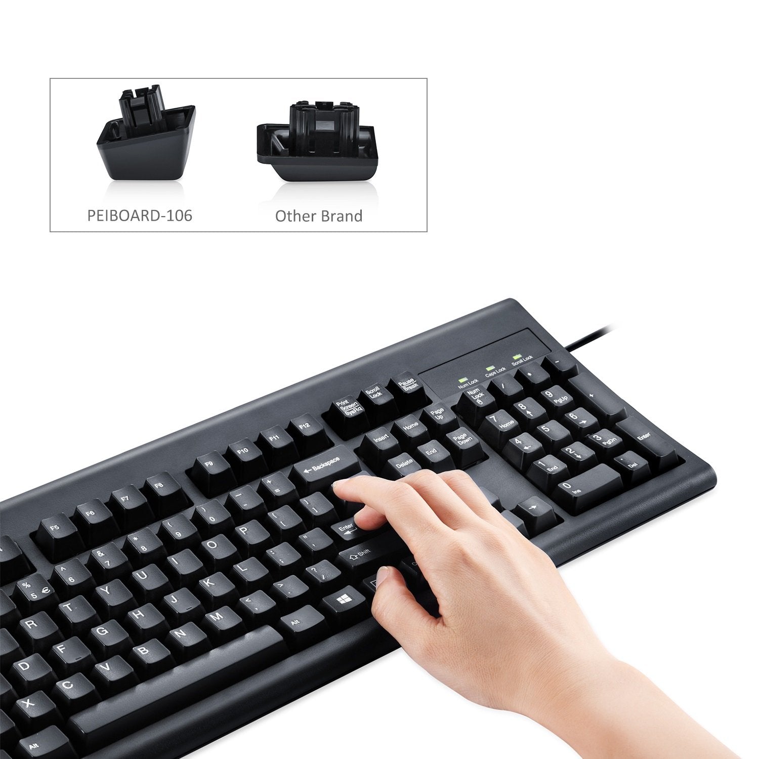 Perixx Periboard 106, Wired Performance Full Size Keyboard, Curve Ergonomic Keys, Black, Us English Layout (11204)