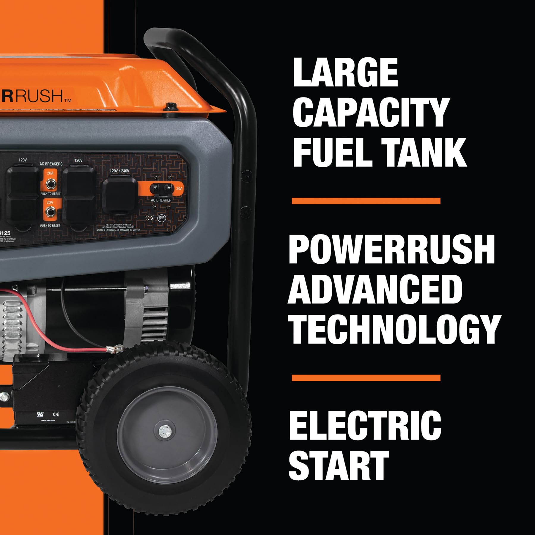 Generac 7713 Gp6500E 6,500 Watt Gas Powered Portable Generator   Electric Start   Cosense & Powerrush Advanced Technology   Reli